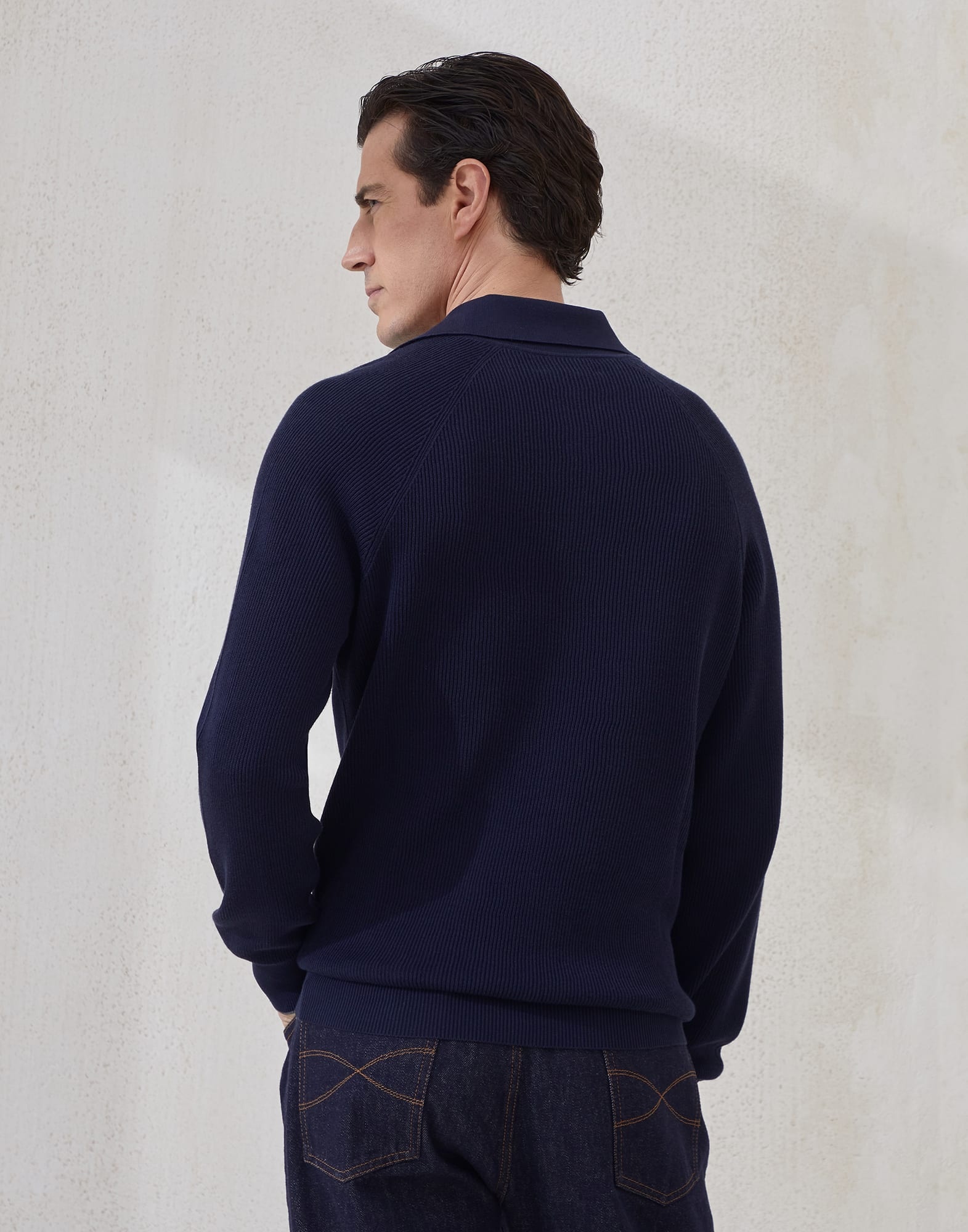 Cotton English rib knit polo with long raglan sleeves - 2