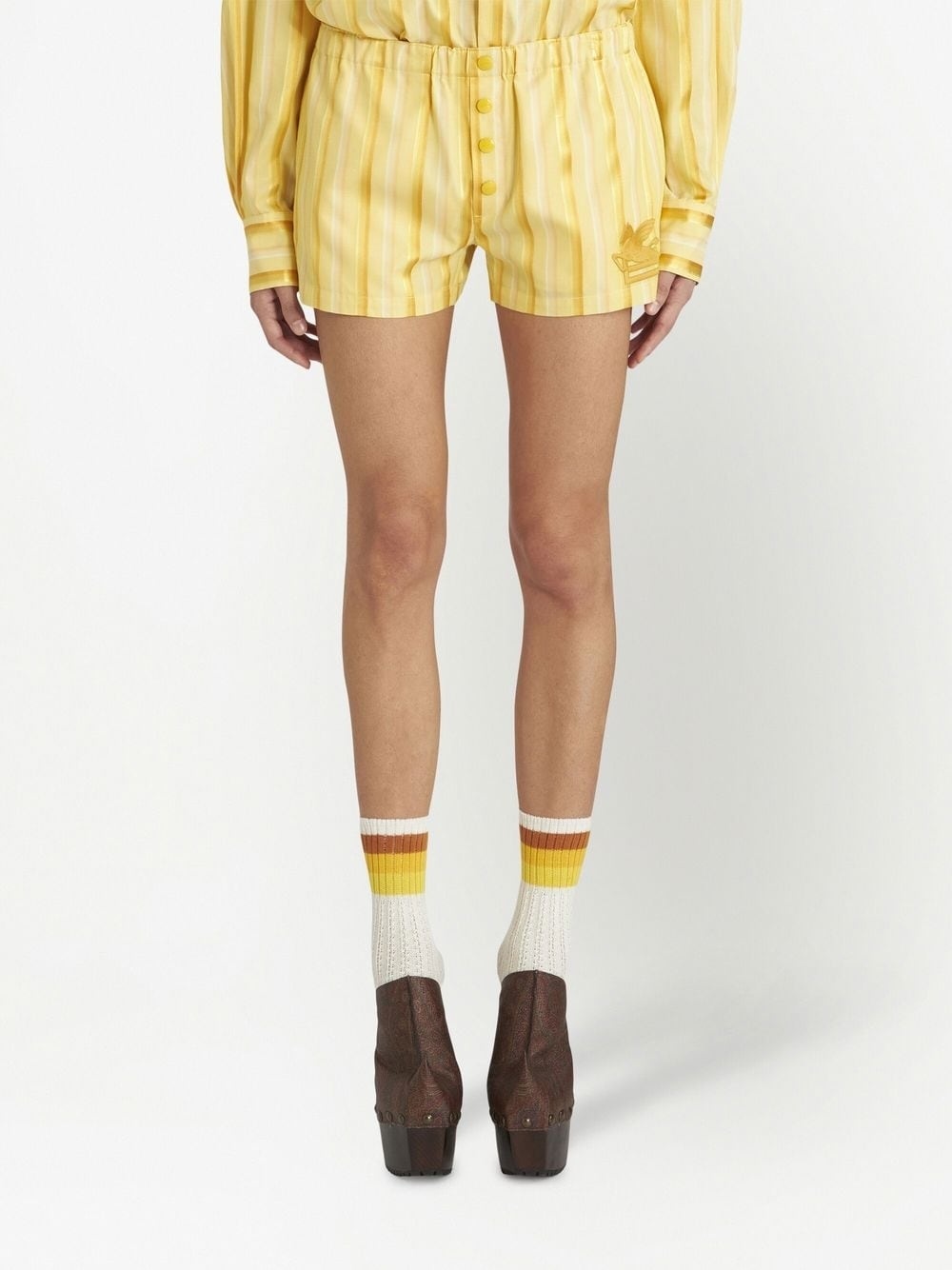 stripe-print button-fastening short - 3