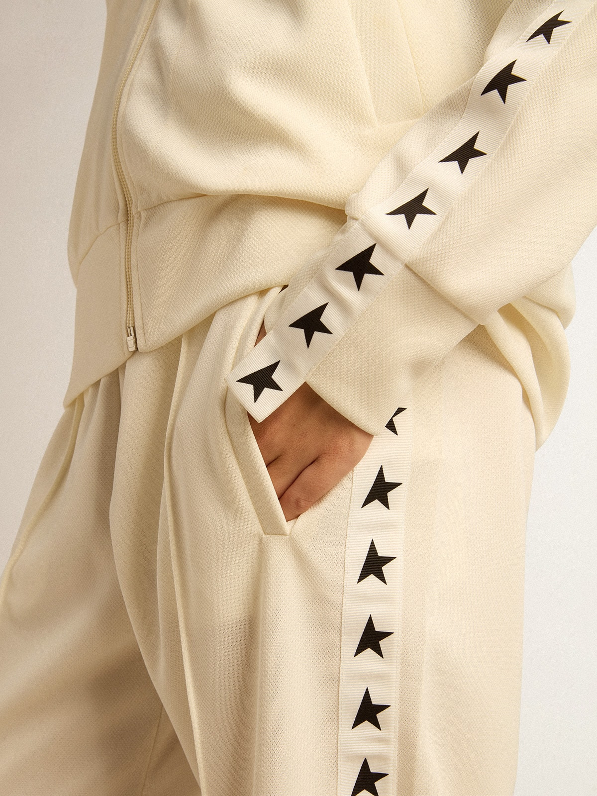 Women’s white zipped sweatshirt with white strip and black stars - 5