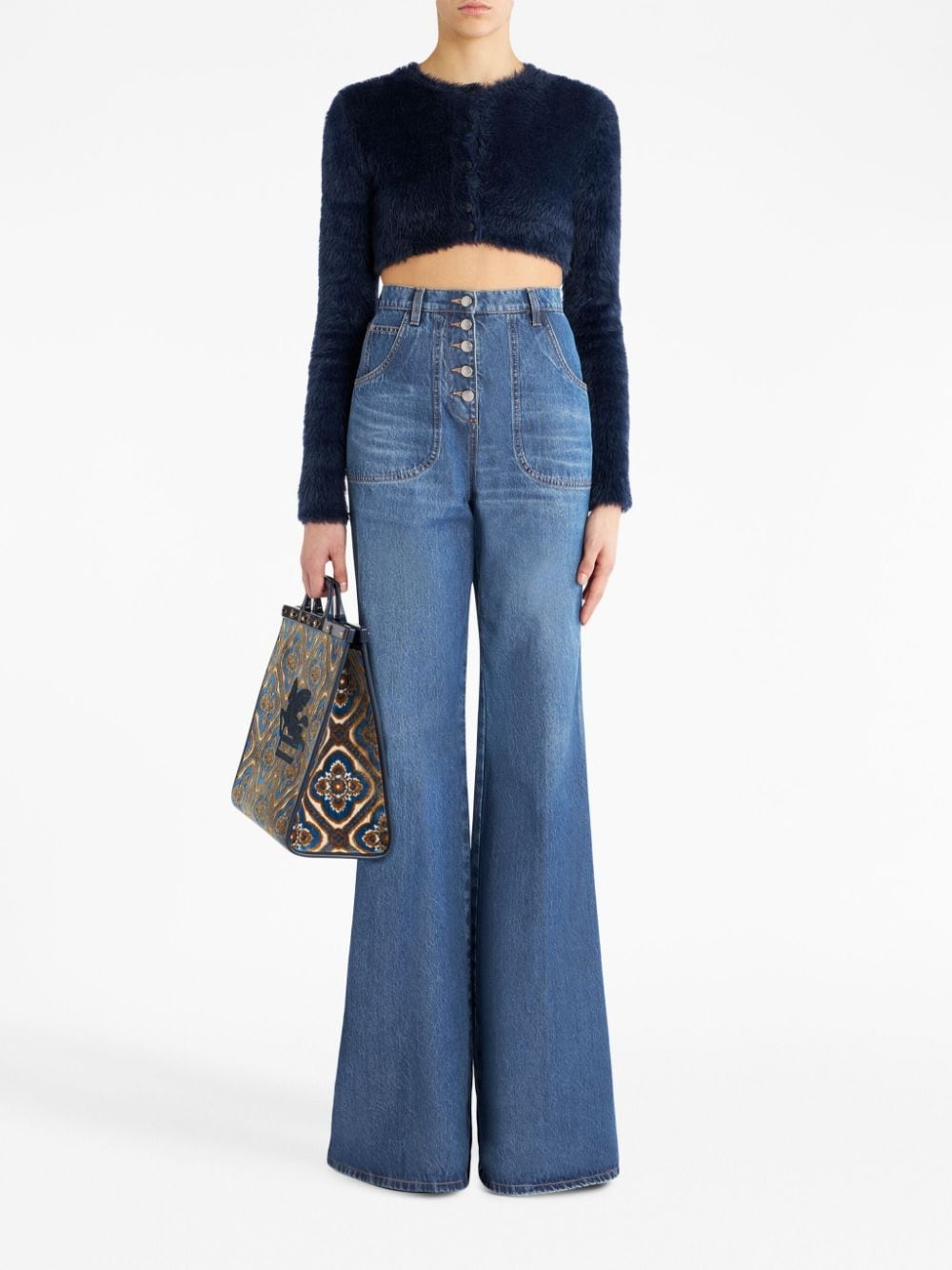 floral-embroidered flared jeans - 2