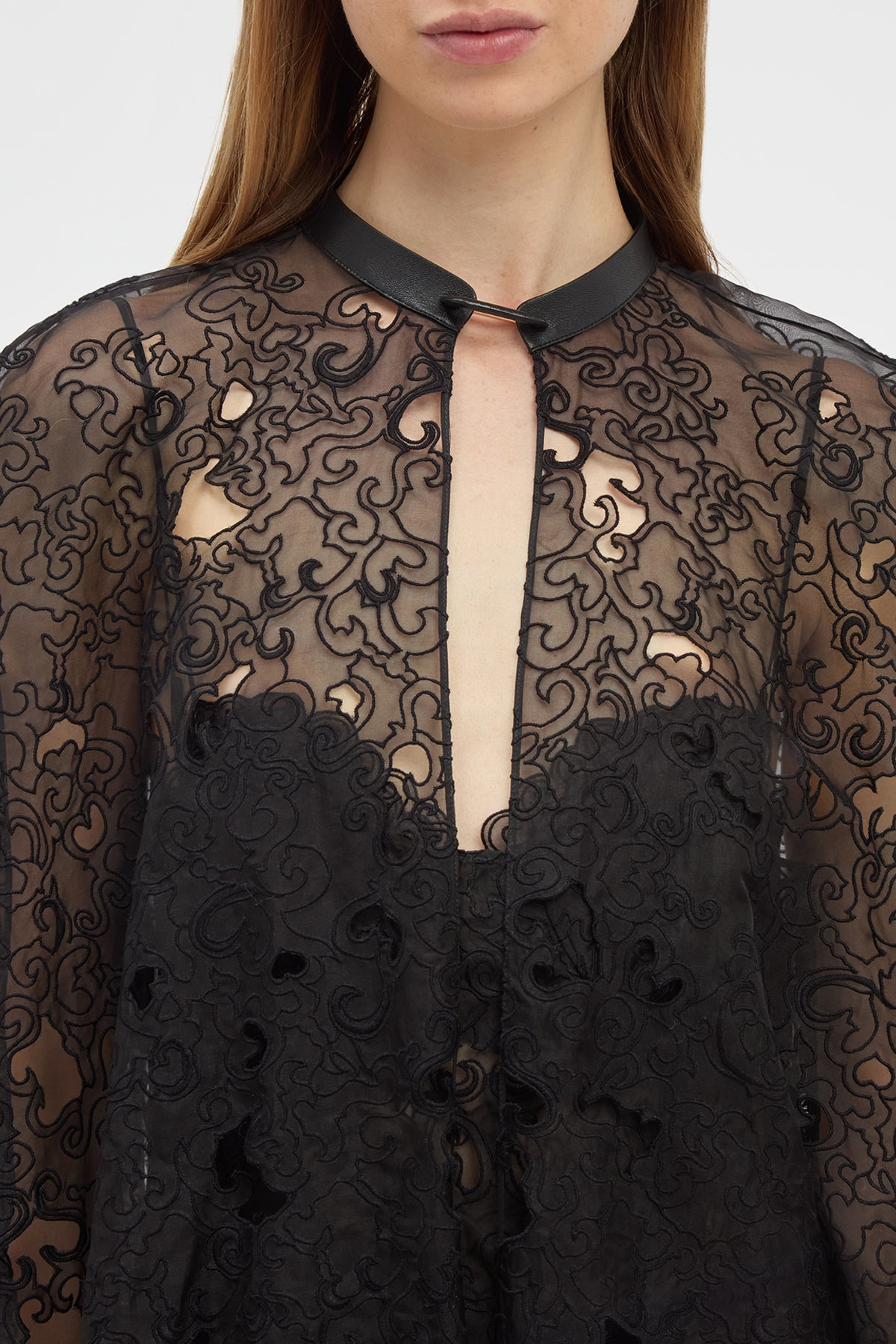 Tarah Cape in Black Silk Organza Lace - 6