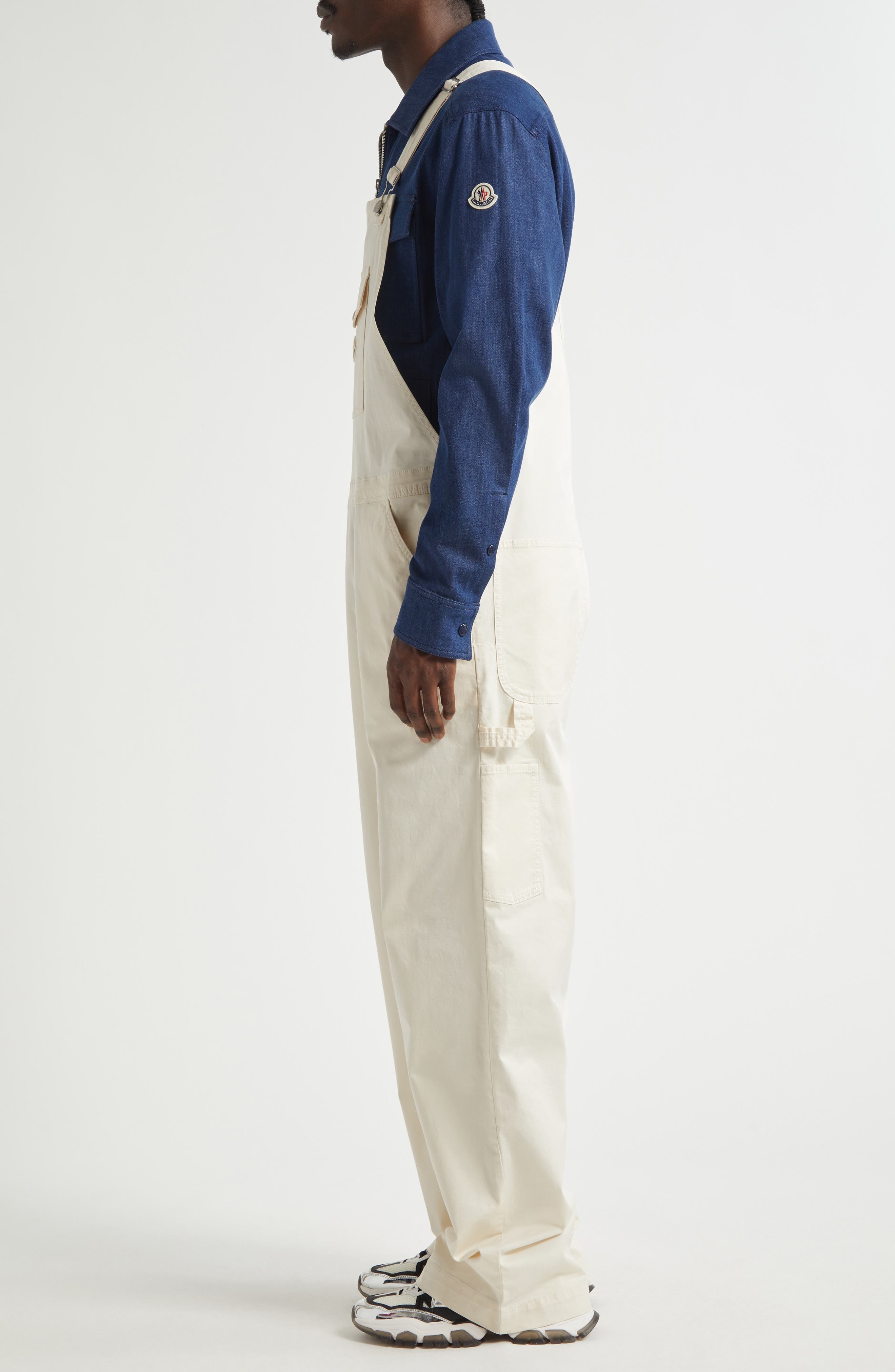 Moncler Stretch Denim Carpenter Overalls in Baby Powder at Nordstrom - 3