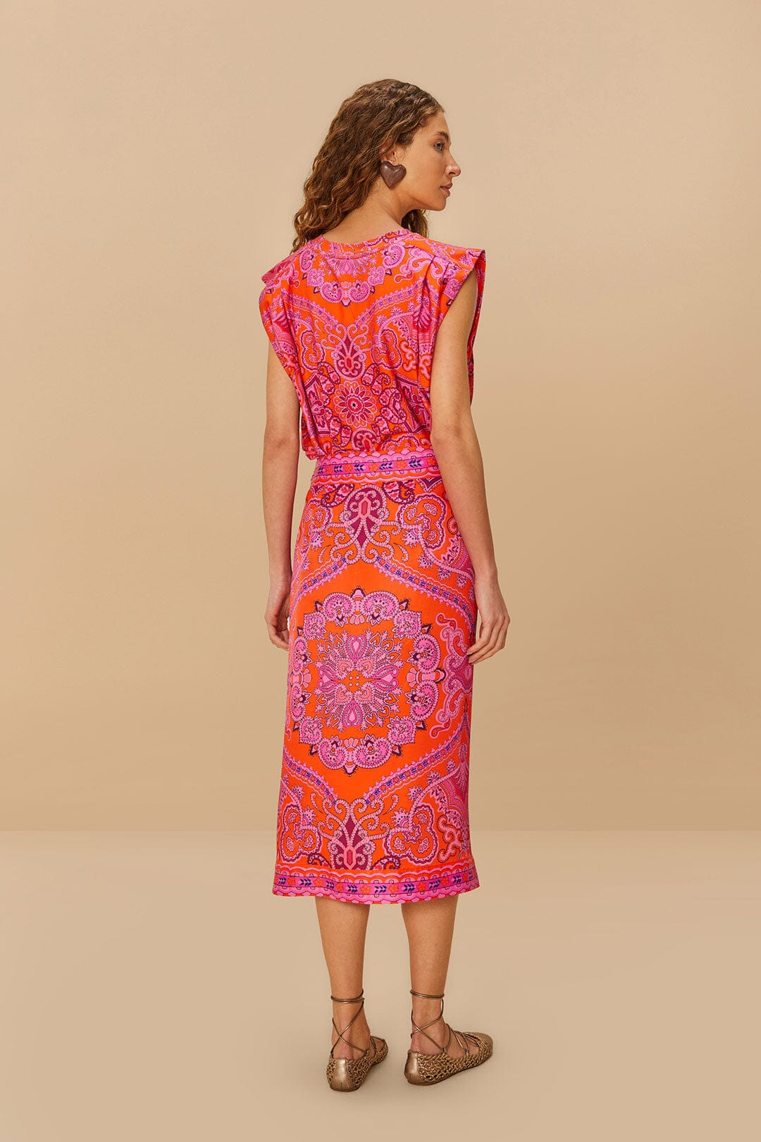 Red Paisley Scarf Lenzing™ Ecovero™ Viscose Midi Skirt - 4