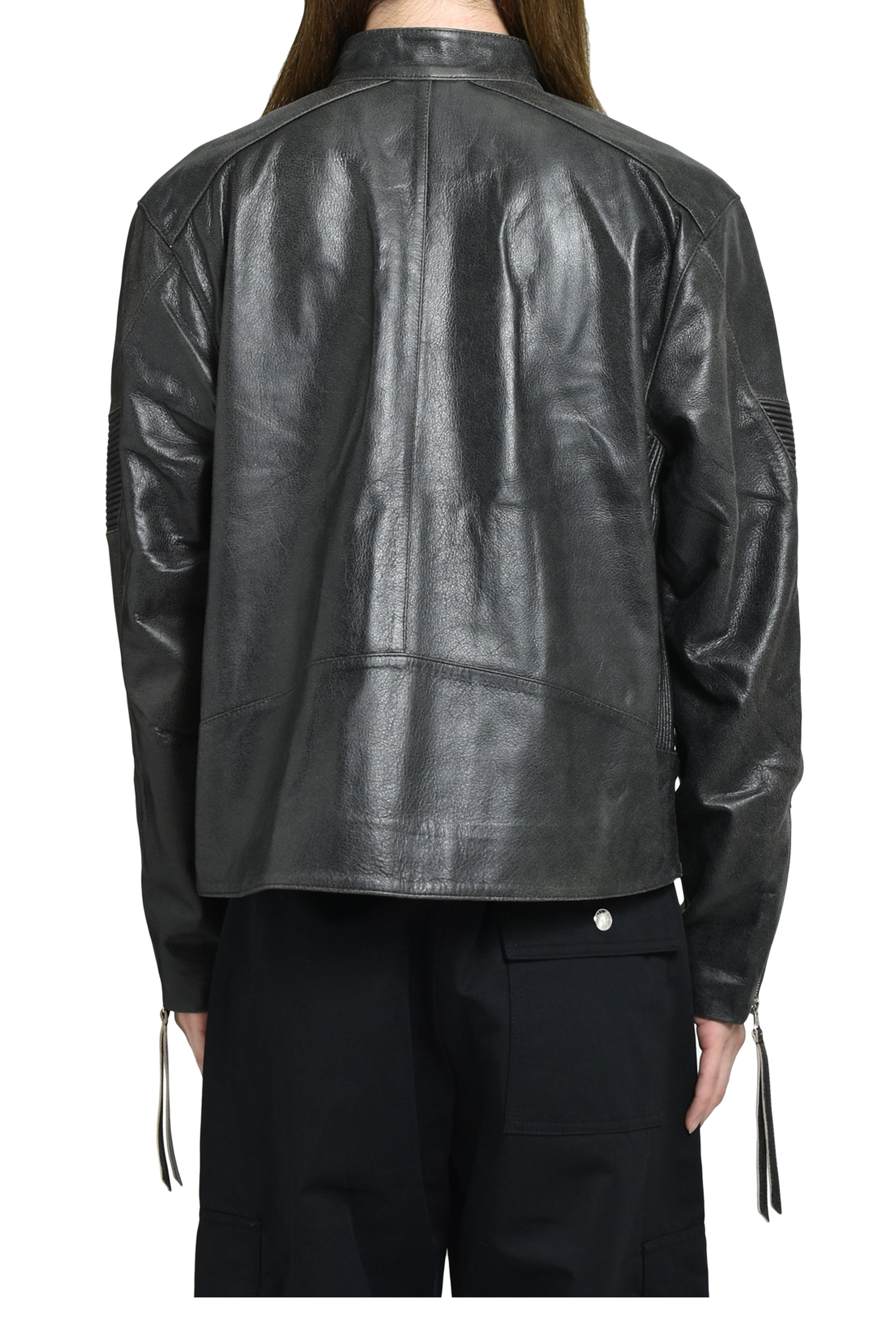 EMBOSSED LEATHER BIKER JACKET / BLK - 2