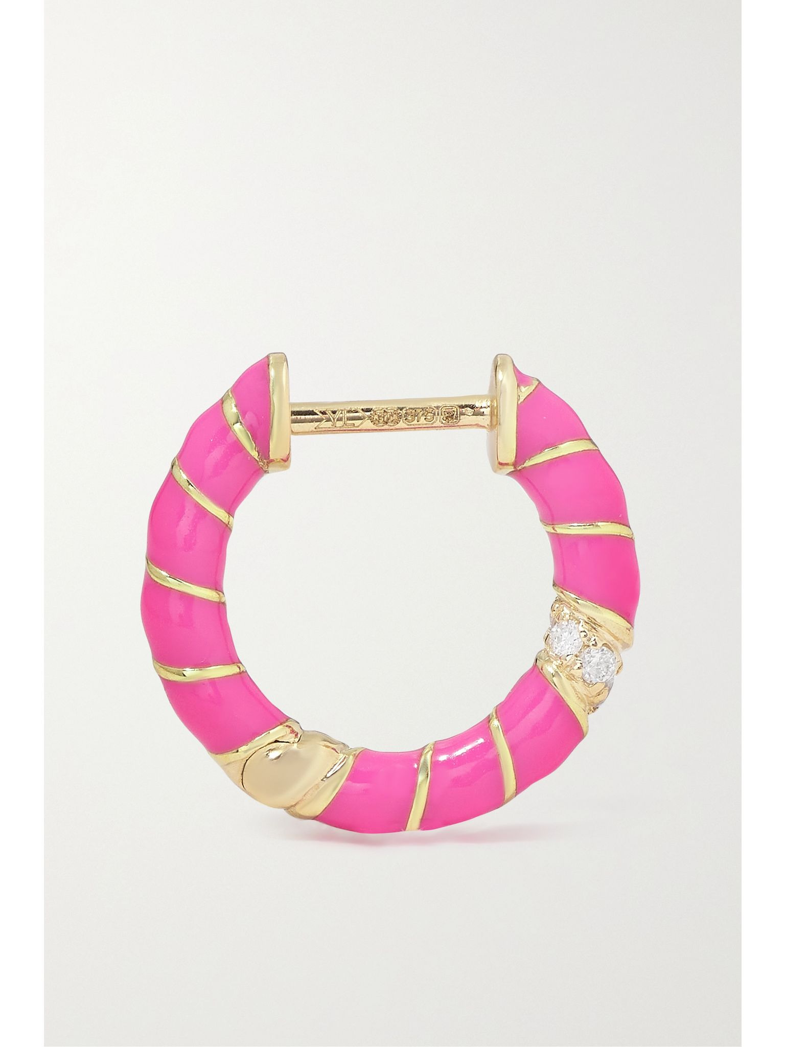 9-karat gold, enamel and diamond hoop earrings Pink - 3