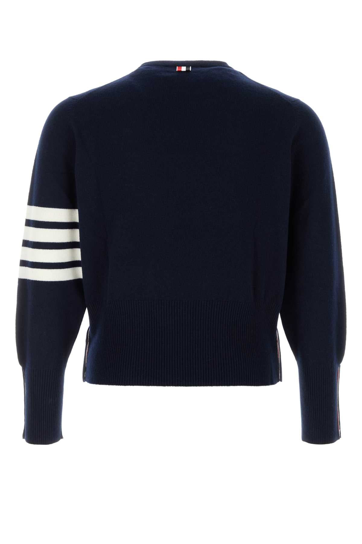 Thom Browne Men Navy Blue Cashmere Sweater - 2