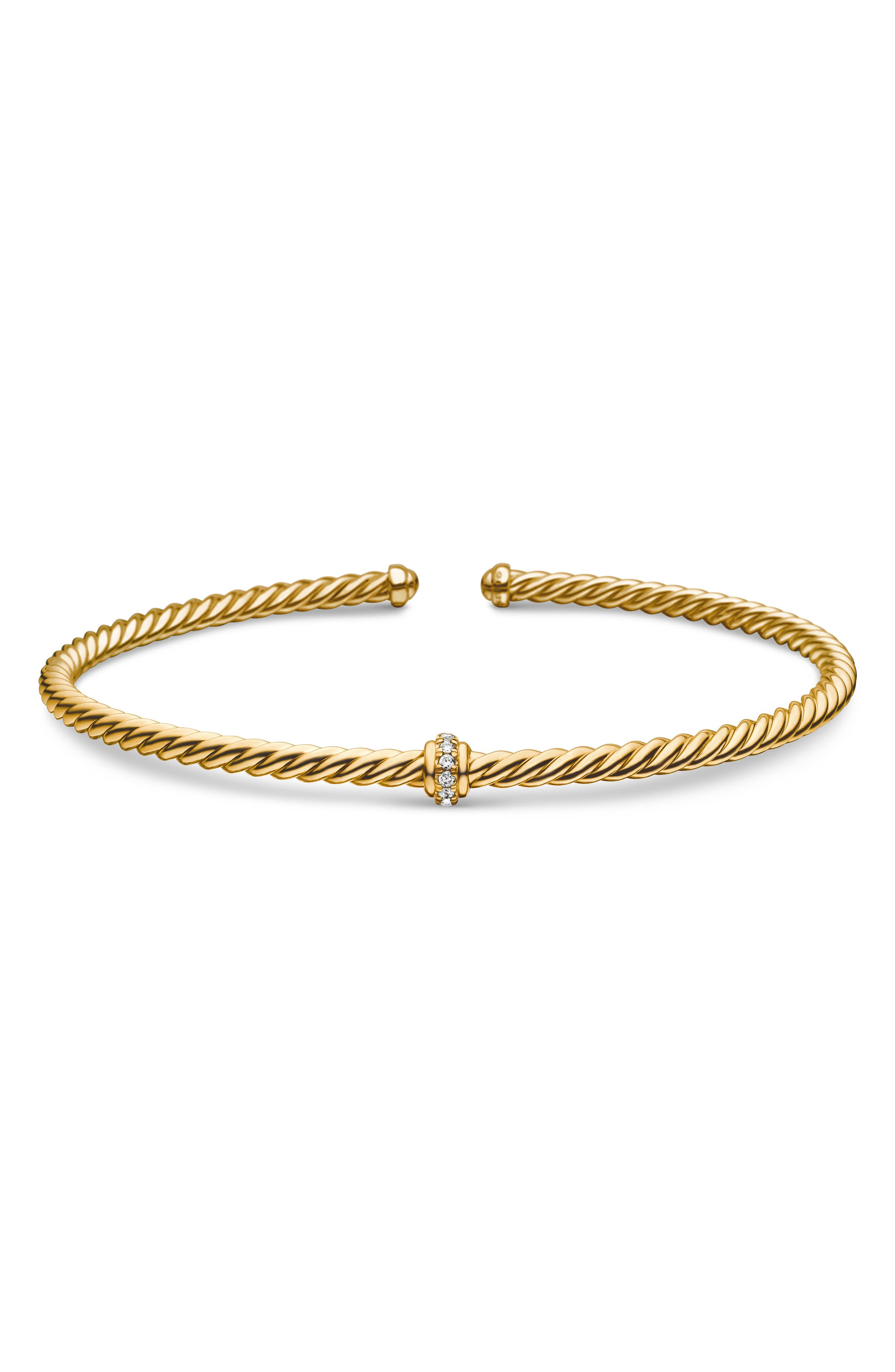 David Yurman Renaissance Center Station Bracelet with Diamonds in 18K Gold, 3mm in Gold/Diamond at N - 7