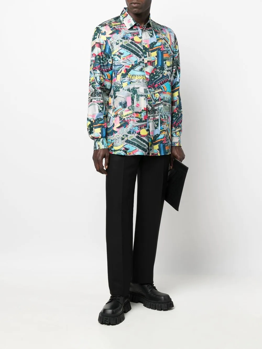 landscape-motif silk shirt - 2