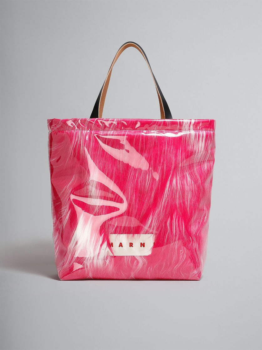 FUCHSIA COATED FAUX FUR TOTE - 1