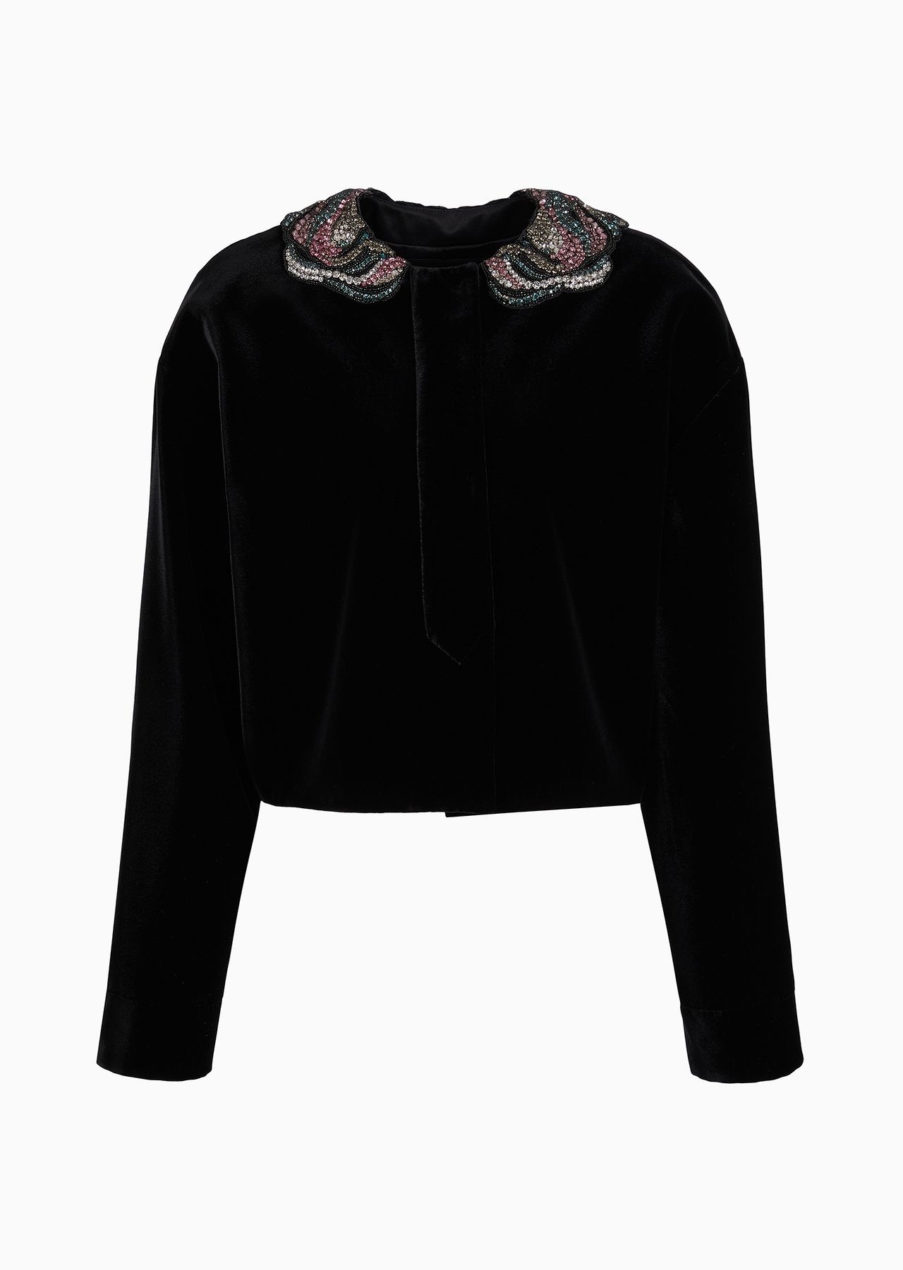 Short velvet jacket with embroidered collar - 1