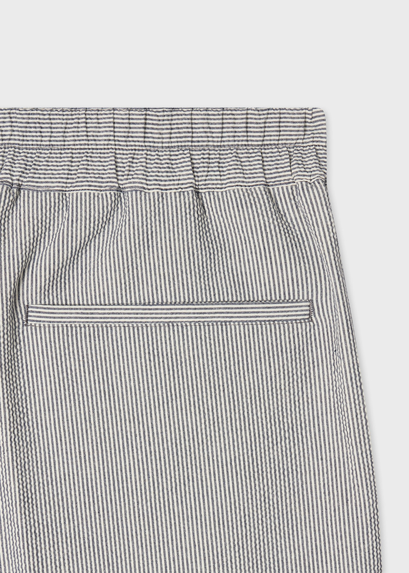 Blue and White Stripe Seersucker Tie-Waist Shorts 4