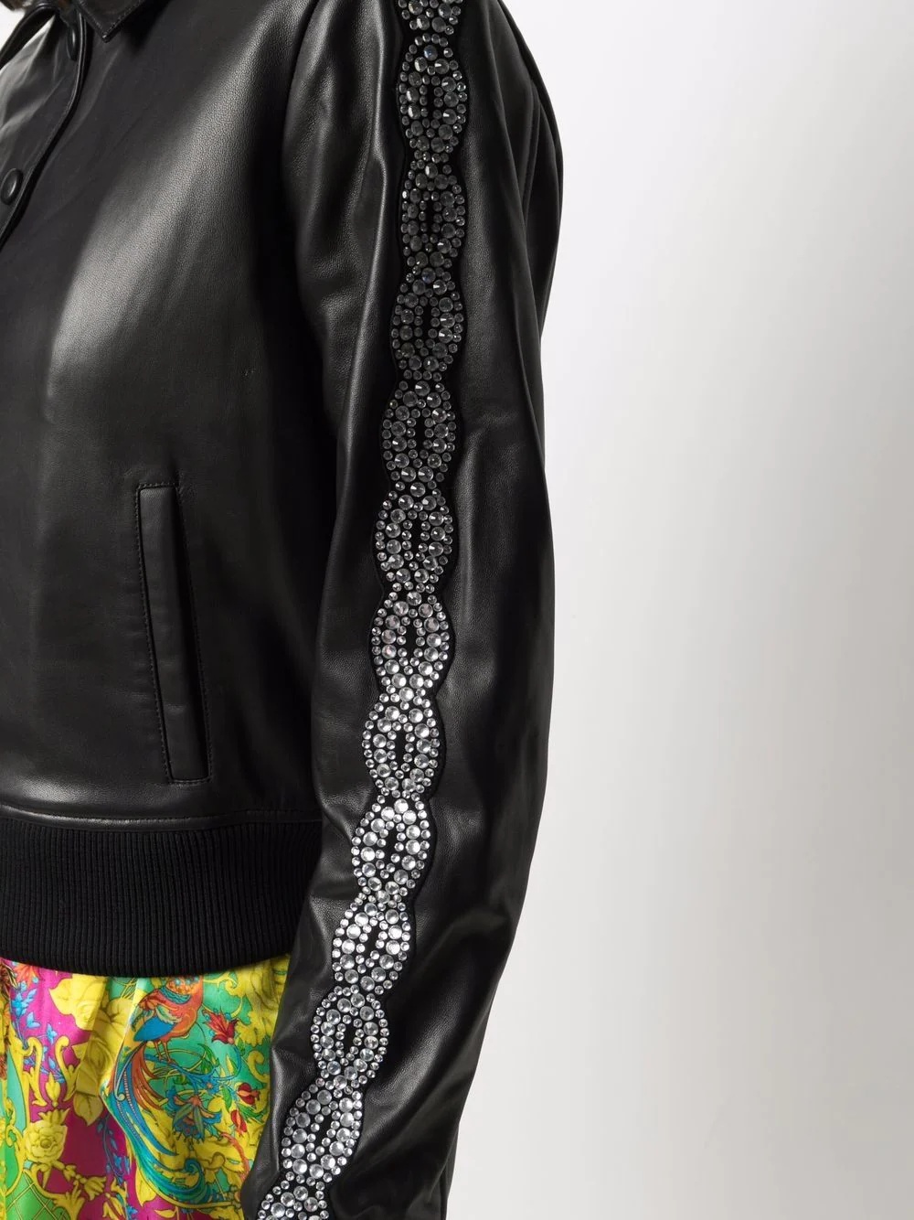 crystal-embellished leather jacket - 5