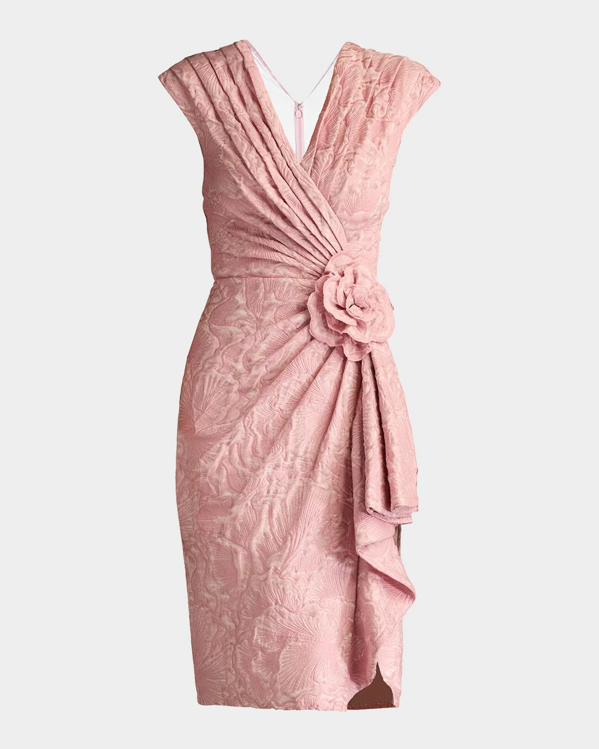 Pleated Floral Applique Jacquard Dress - 1