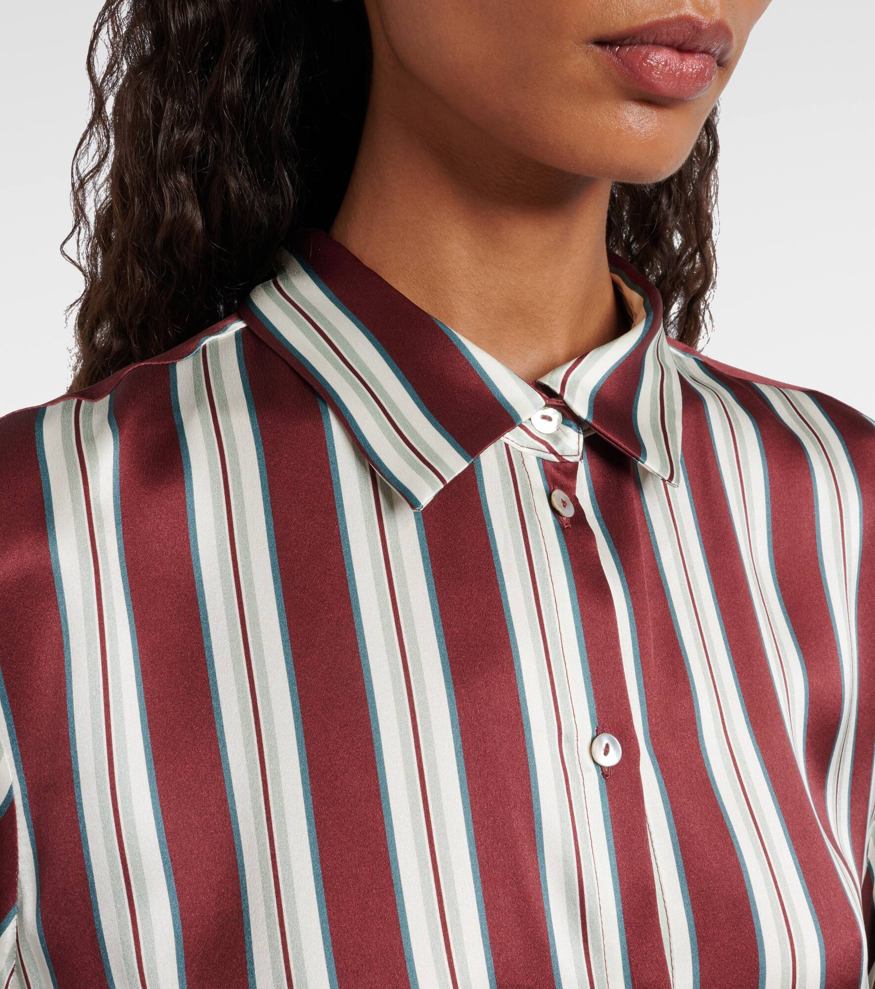 Striped silk satin pajama shirt - 4