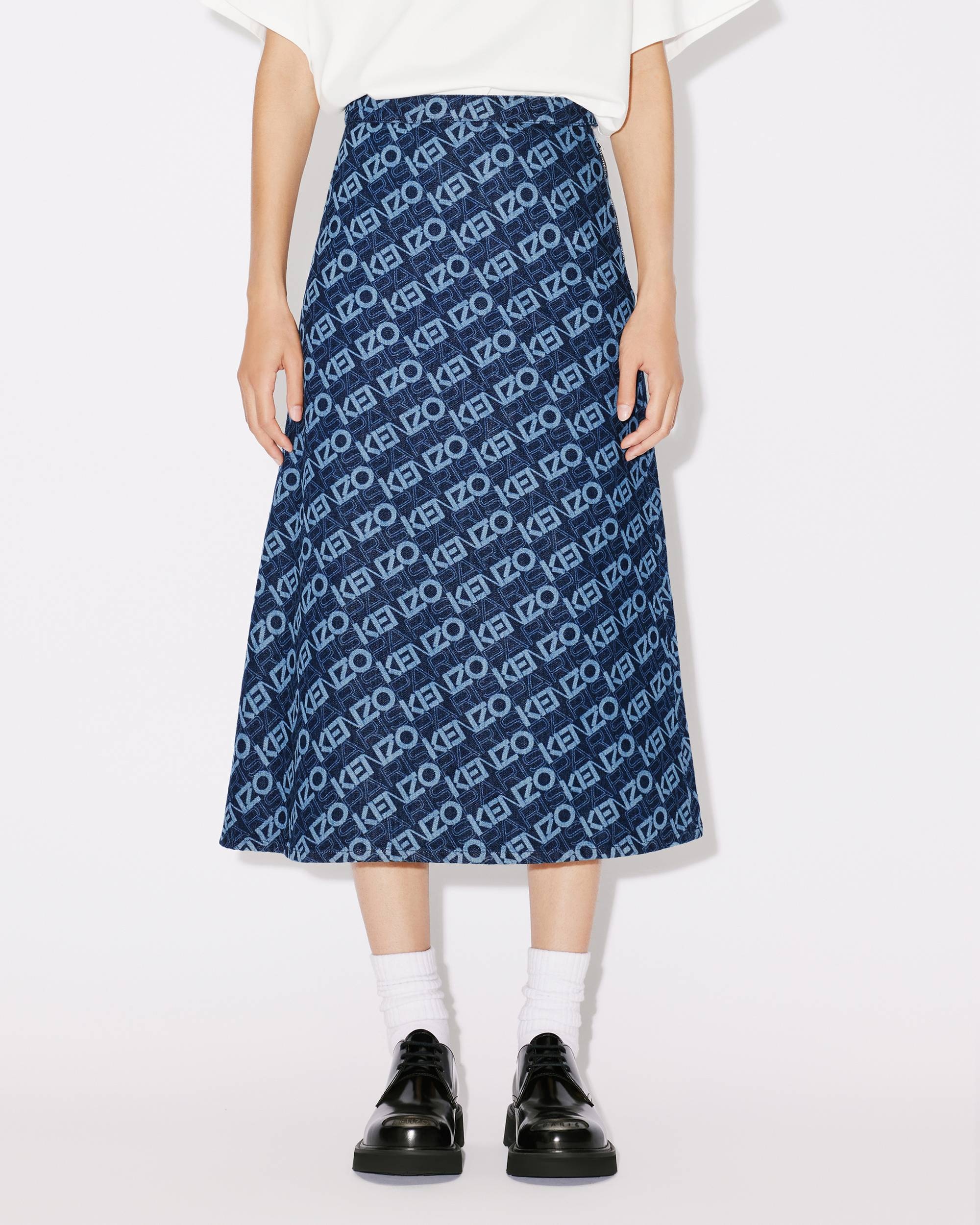 Monogram long denim skirt - 4