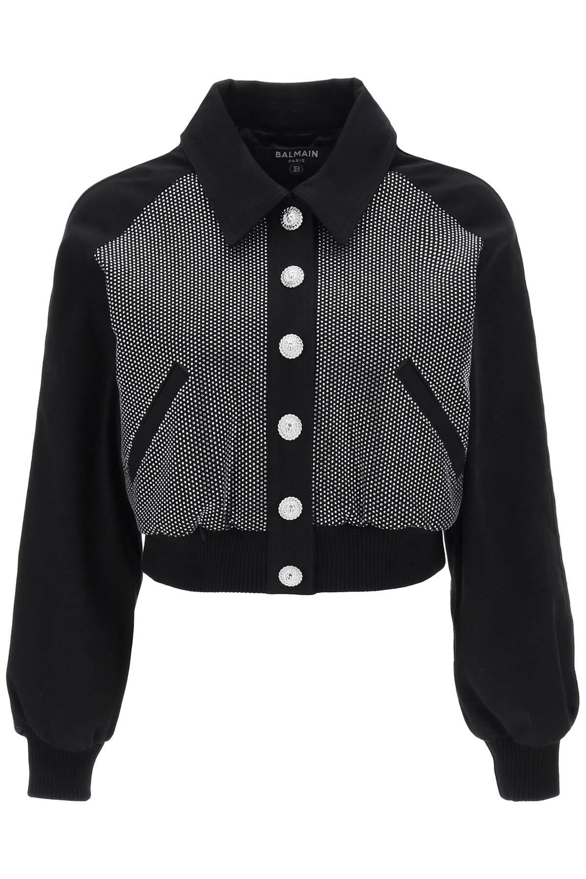 Balmain Denim Blouson Jacket With Rhinestones - 1