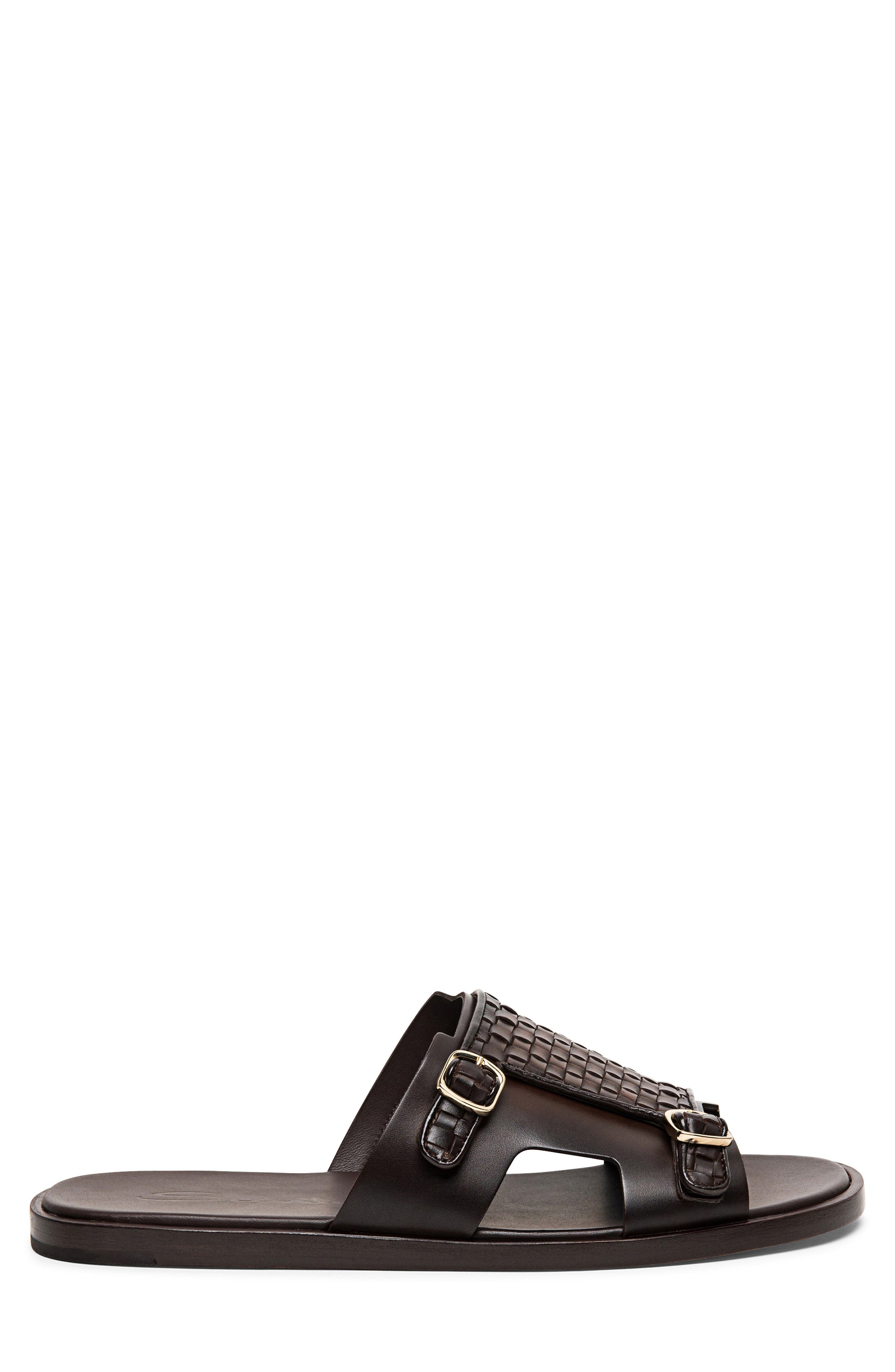 Santoni Duo Woven Leather Monk Strap Slide Sandal in Dark Brown-T65 at Nordstrom - 3