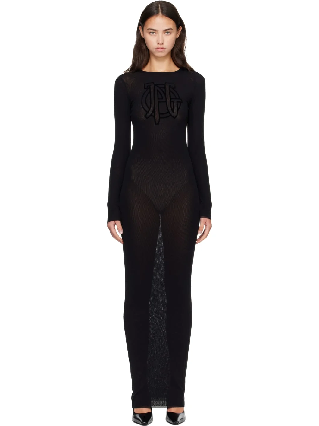 Black 'The JPG Logo Long' Maxi Dress - 1