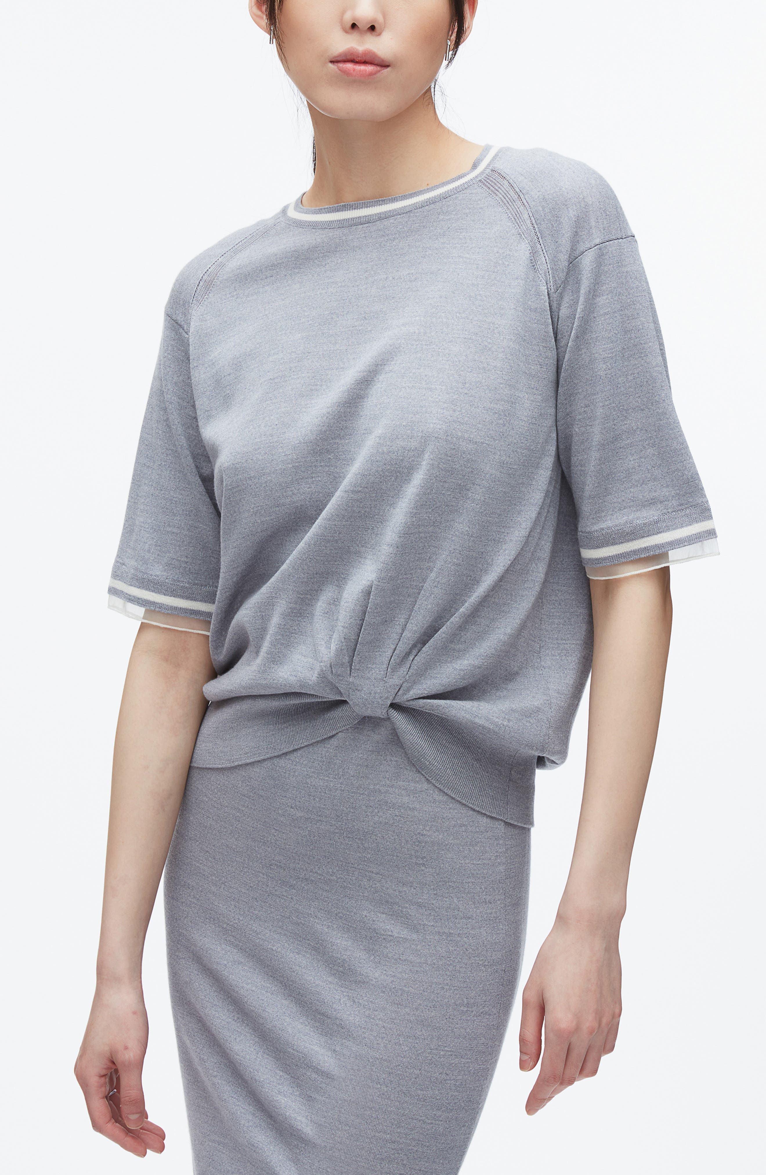 3.1 Phillip Lim Short Sleeve Knit Wool Dress in Grey Melange at Nordstrom - 4