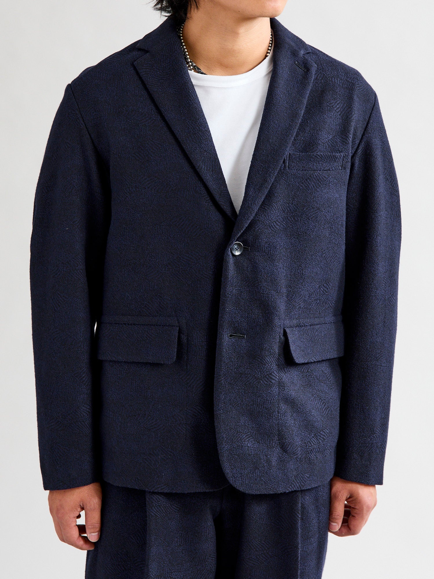 Wind Flow Jacquard 2B Jacket in Dark Navy - 2