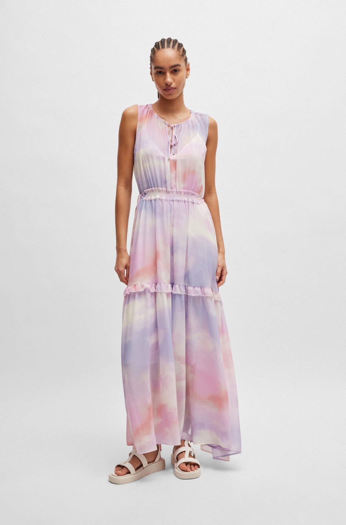 SLEEVELESS REGULAR-FIT PRINTED DRESS WITH FRILL TRIMS - 3