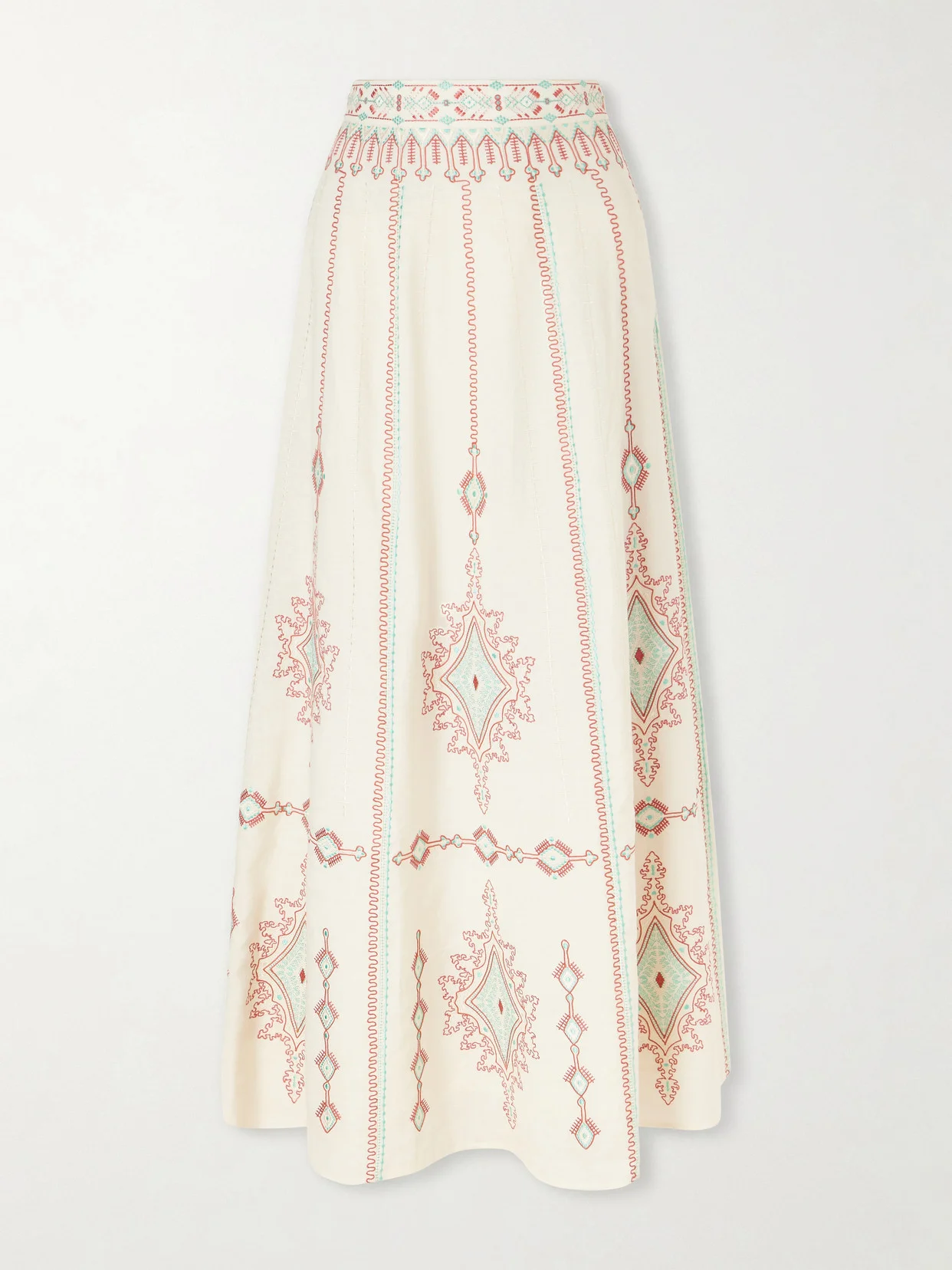 Camille Embroidered Linen And Cotton-blend Midi Skirt - 1