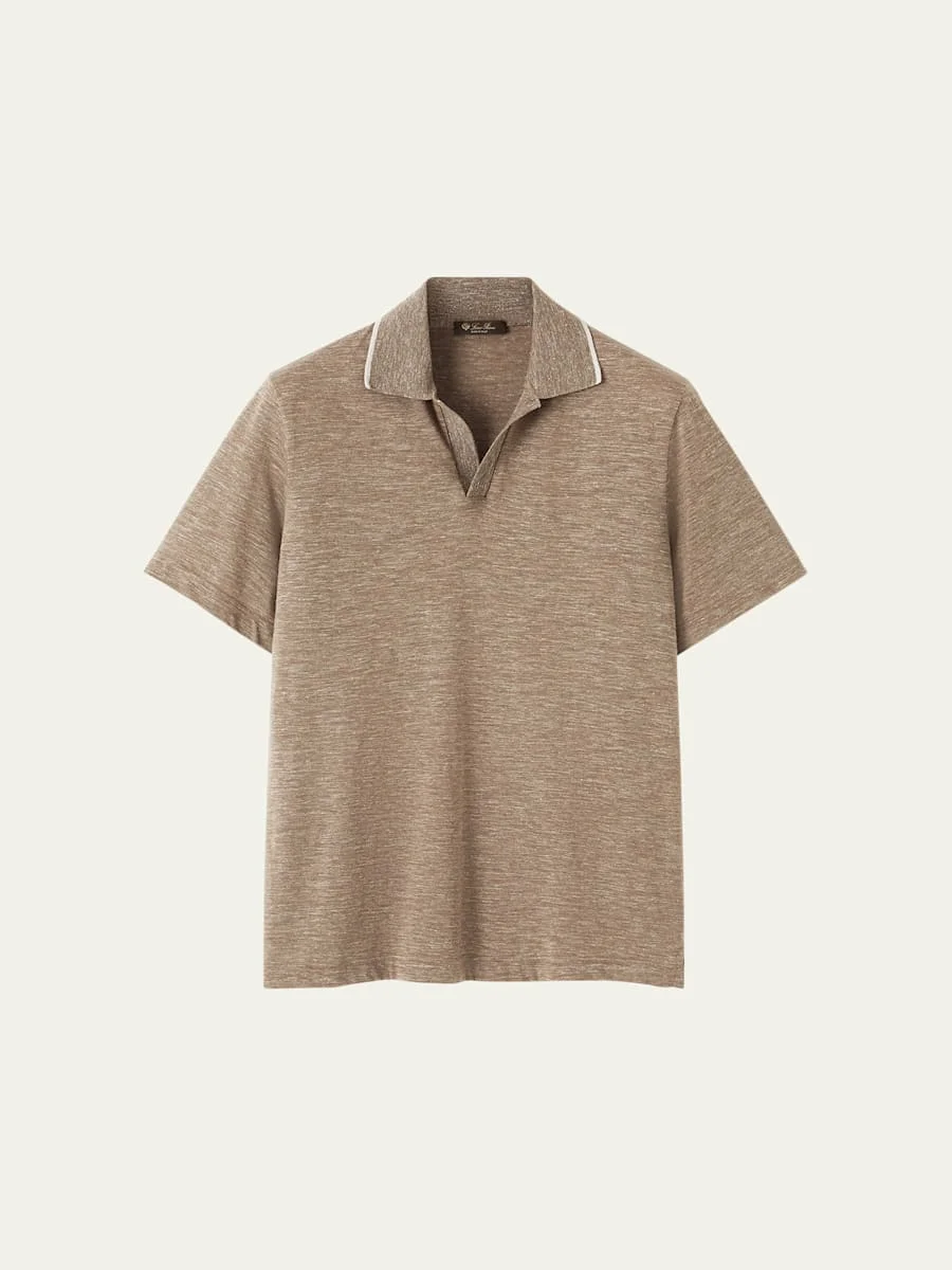 Men's Suraj Cashmere, Linen and Silk Johnny Collar Polo Shirt - 1