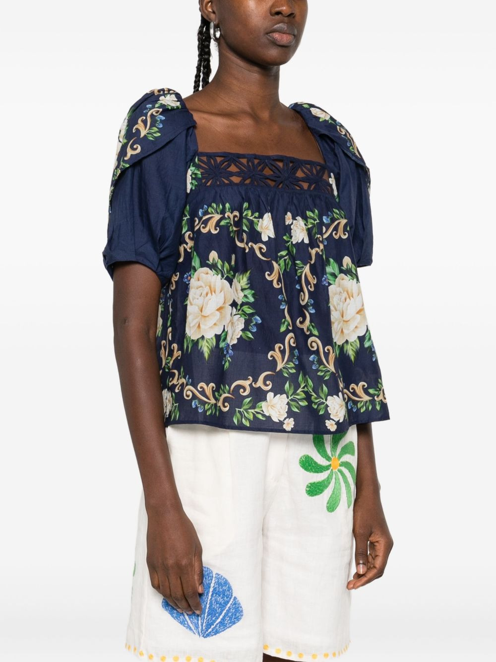 floral-print puff-sleeve blouse - 3