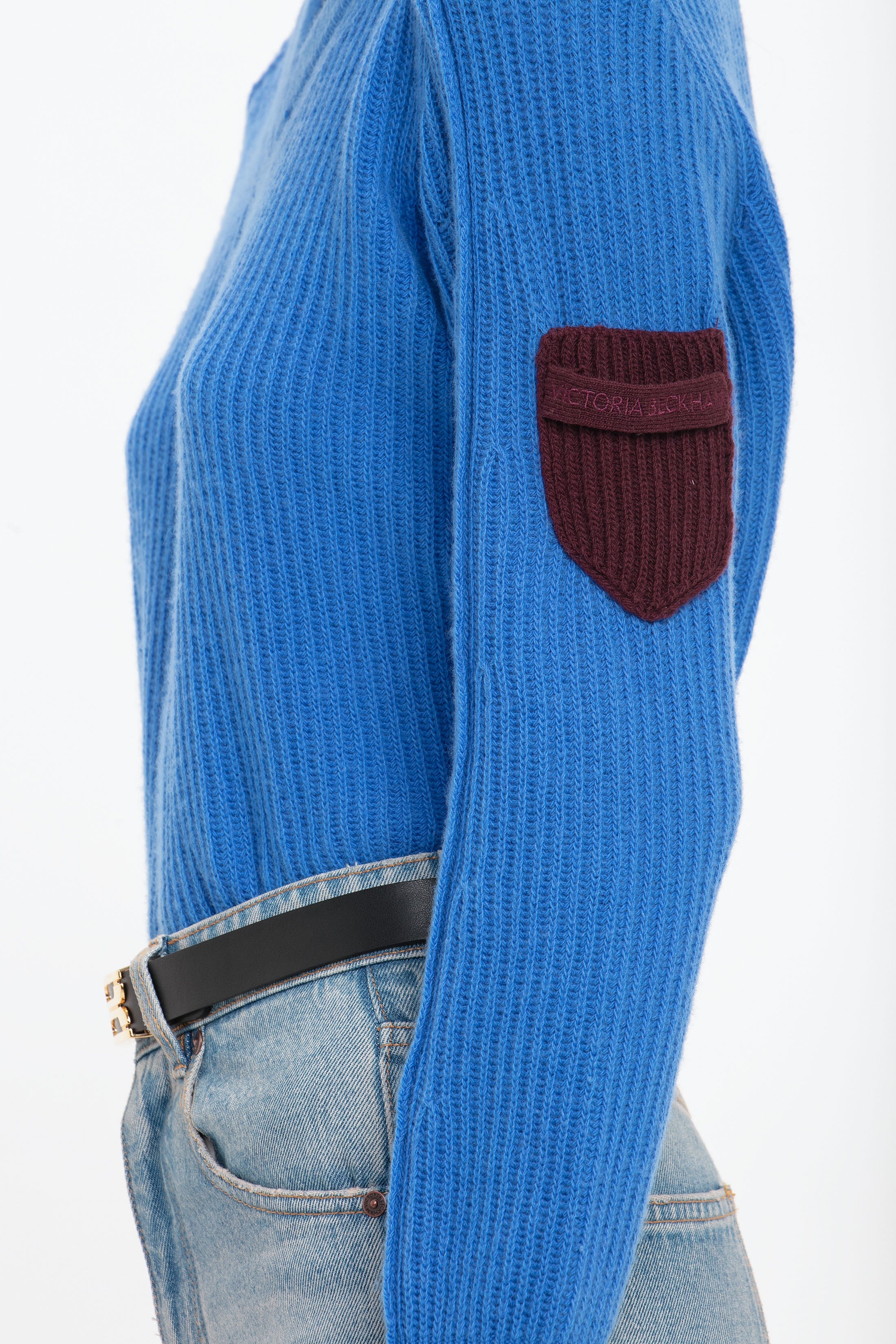 V Neck Knitted Jumper In Regatta Blue - 6