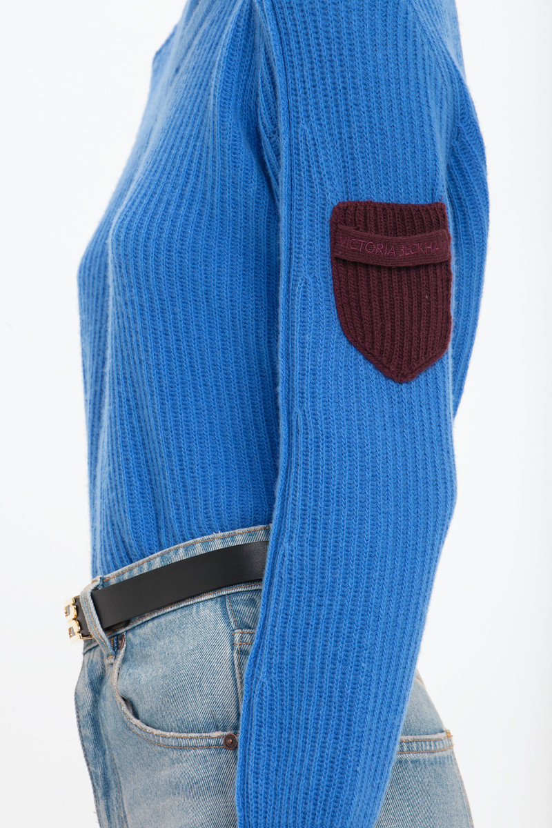 V Neck Knitted Jumper In Regatta Blue 6