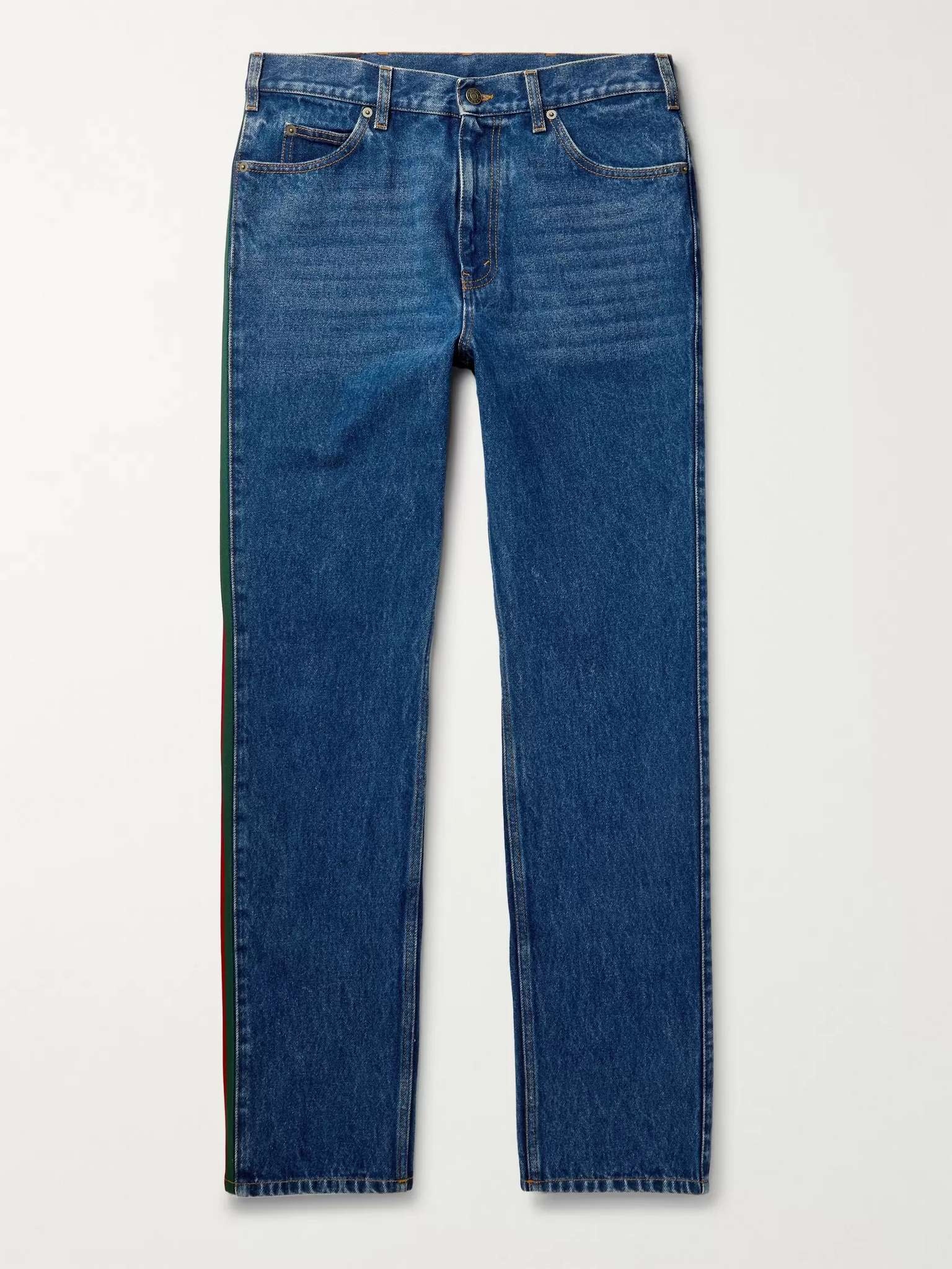 Webbing-Trimmed Denim Jeans - 1