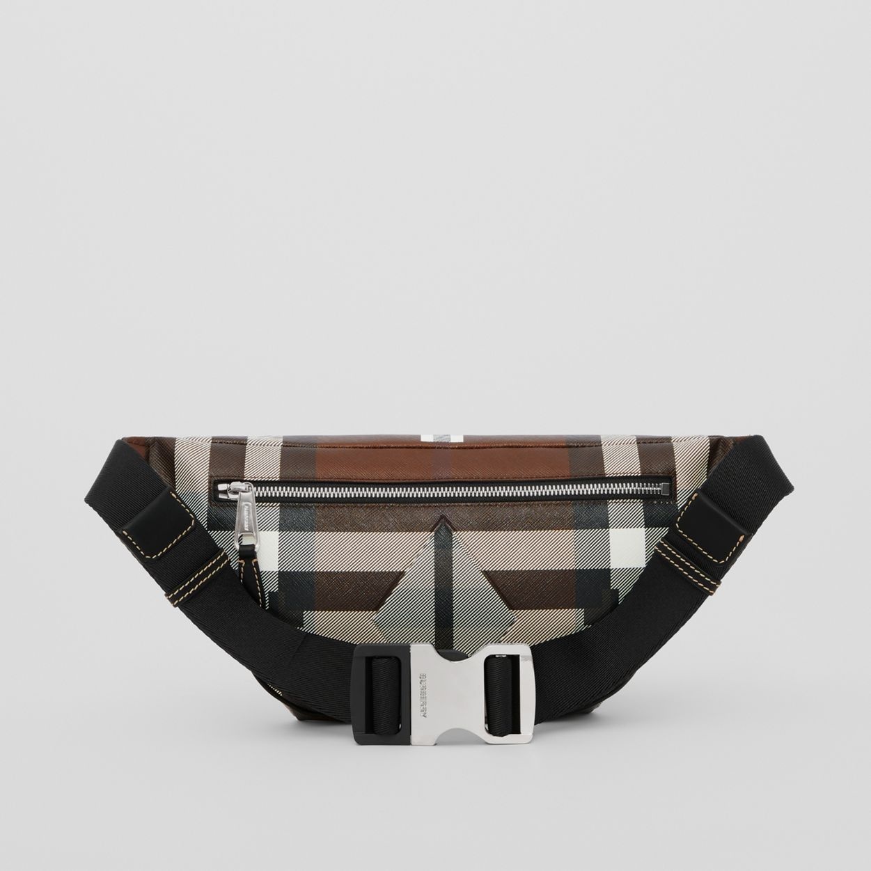 Geometric Check and Leather Bum Bag - 8