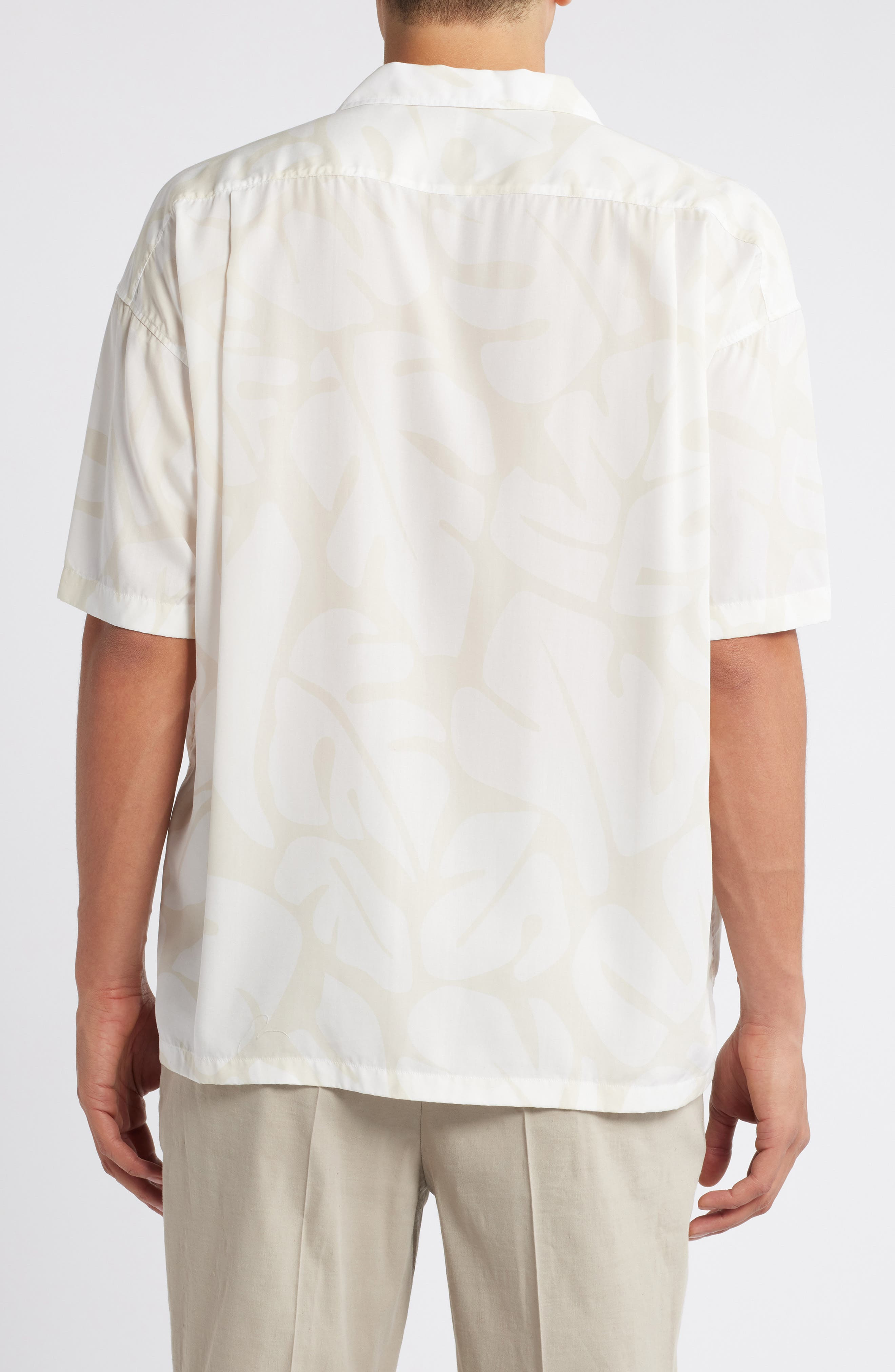 BOSS Drew Relaxed Fit Lyocell Camp Shirt in Open Wht at Nordstrom - 3
