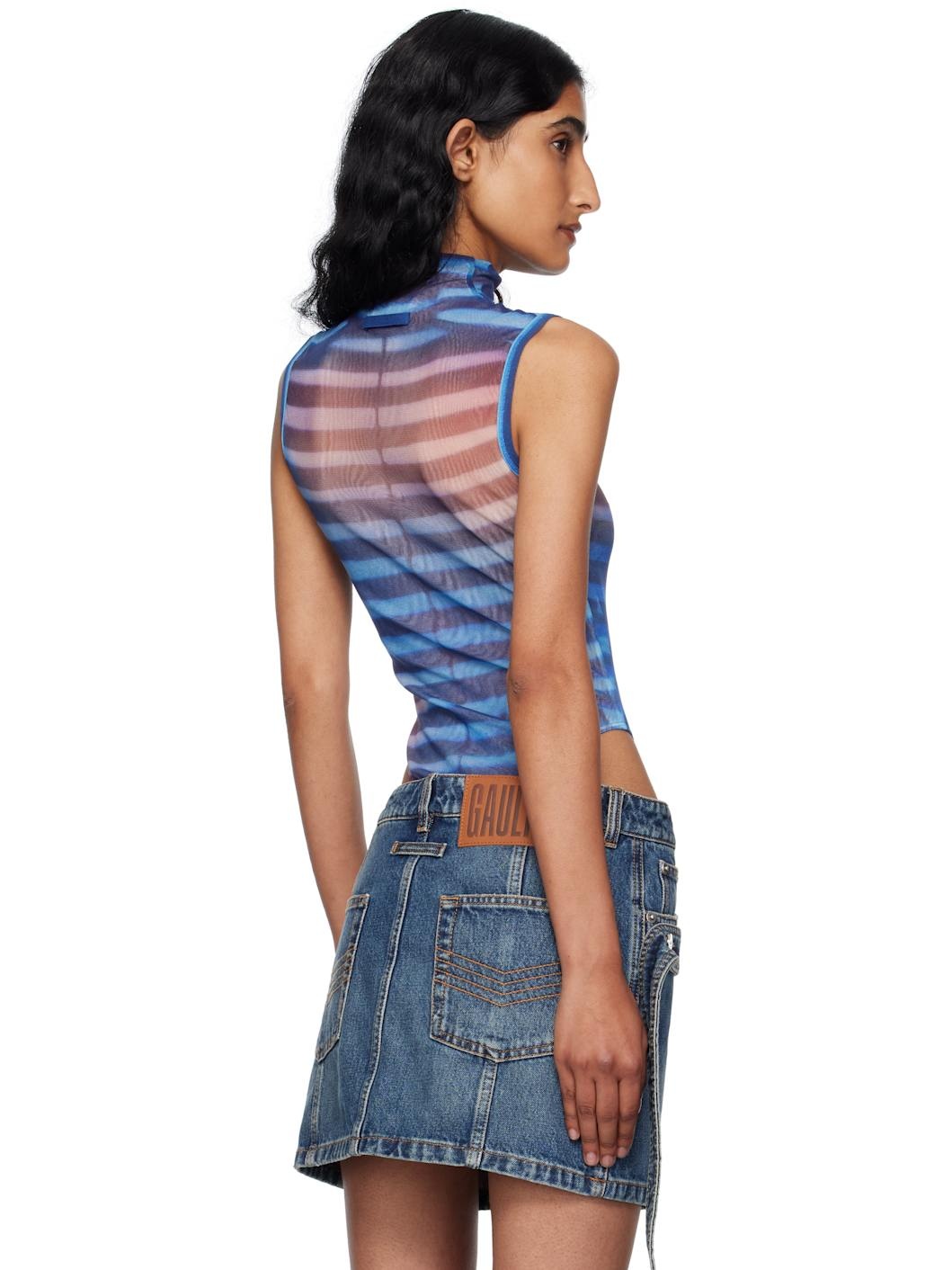 Blue & Pink High Neck Printed Air Bodysuit - 3
