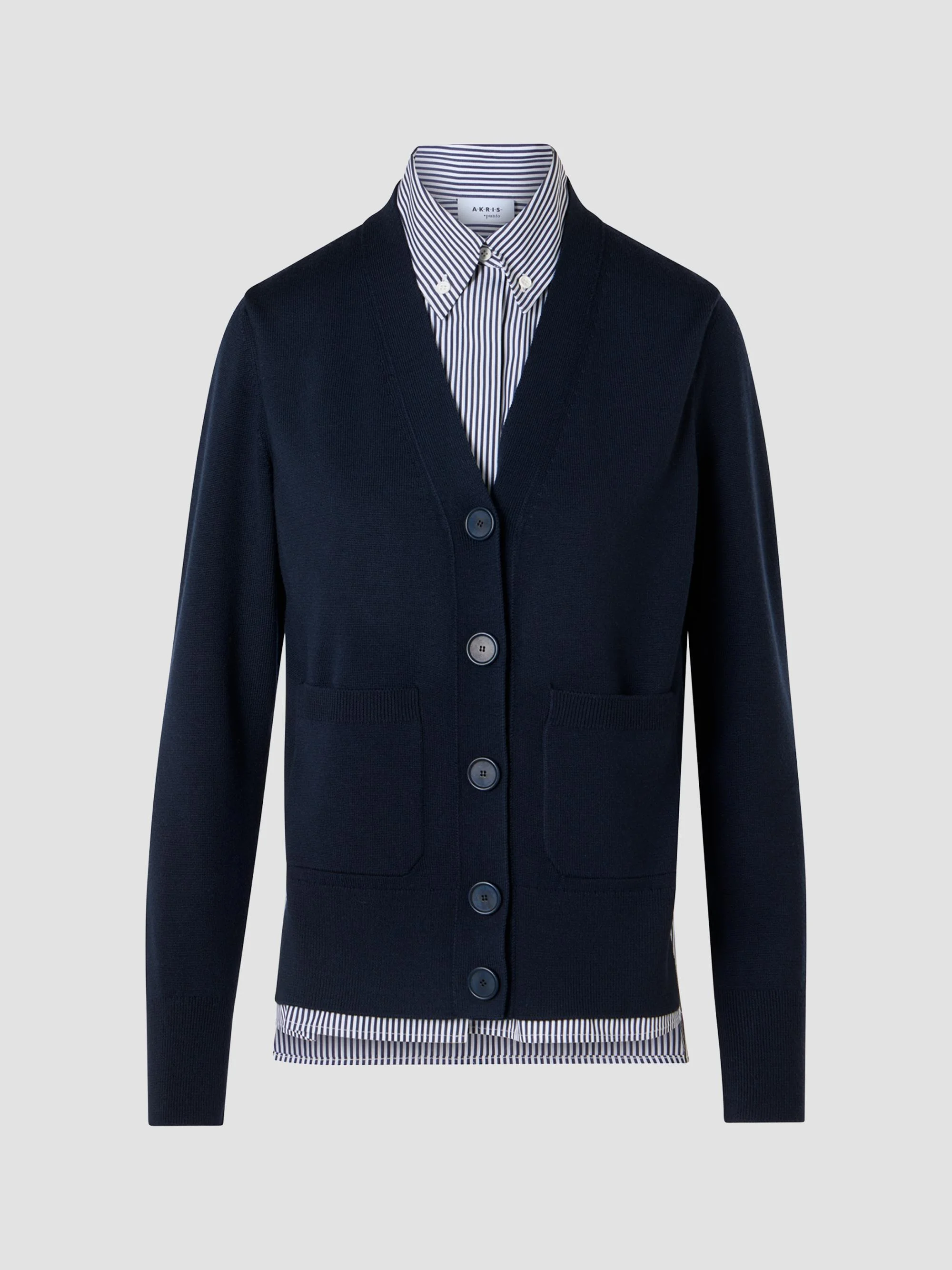 Women's Mixed-Media Wool & Cotton Cardigan - Navy Cream - 1