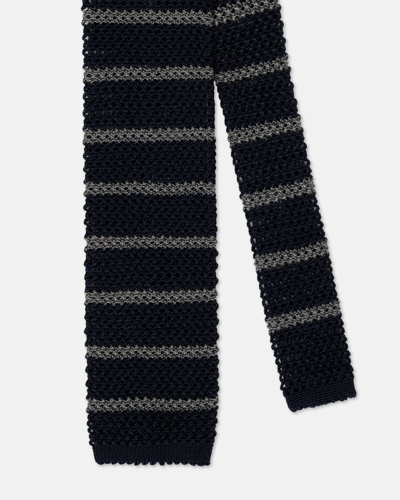 J. PRESS MADE-IN-ITALY BLUE & GREY BAR STRIPE SILK KNIT TIE outlook