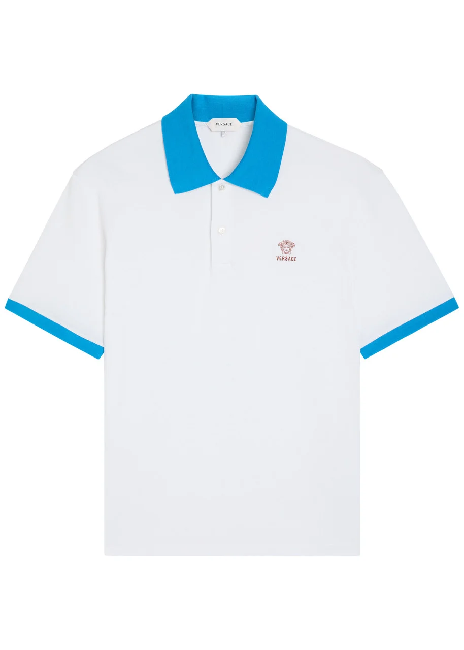 Versace Logo-embroidered Piqué Cotton Polo Shirt - 1