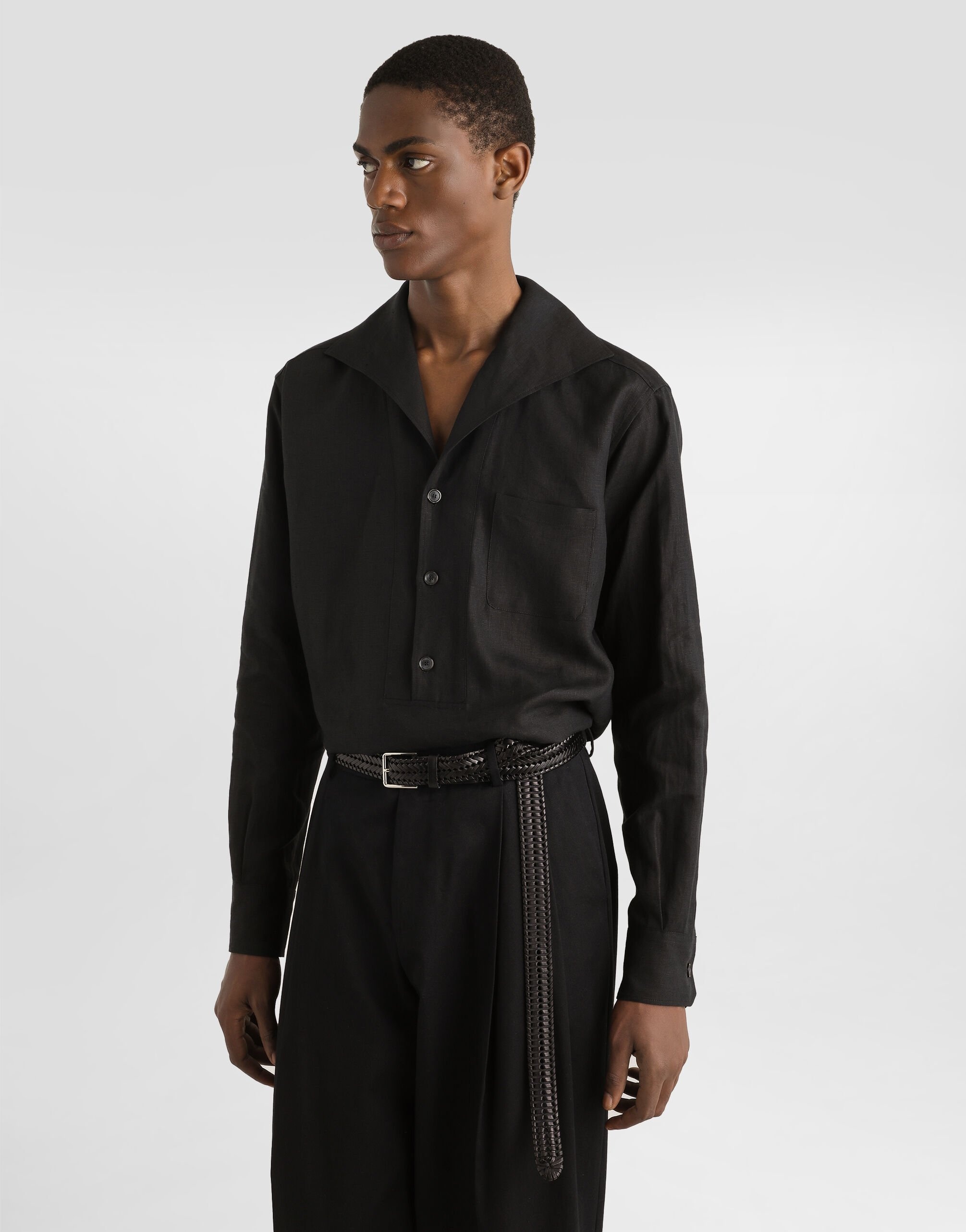Three-button long-sleeved linen shirt - 4