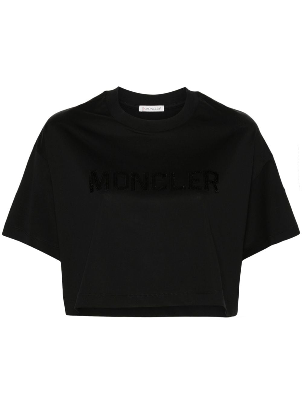 sequin-logo cropped T-shirt - 1