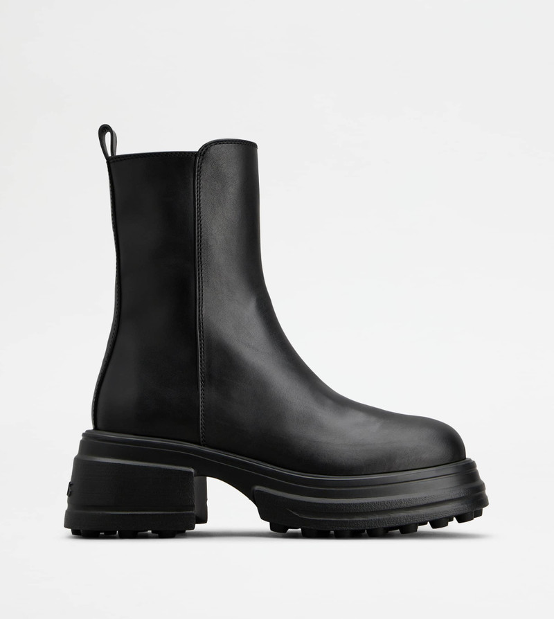 PLATFORM ANKLE BOOTS IN LEATHER - BLACK 1