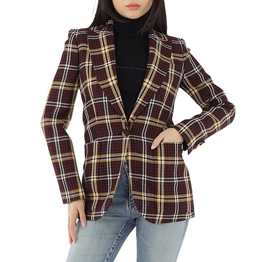 Burberry Ladies Burgundy Check Wool Twill Blazer - 3