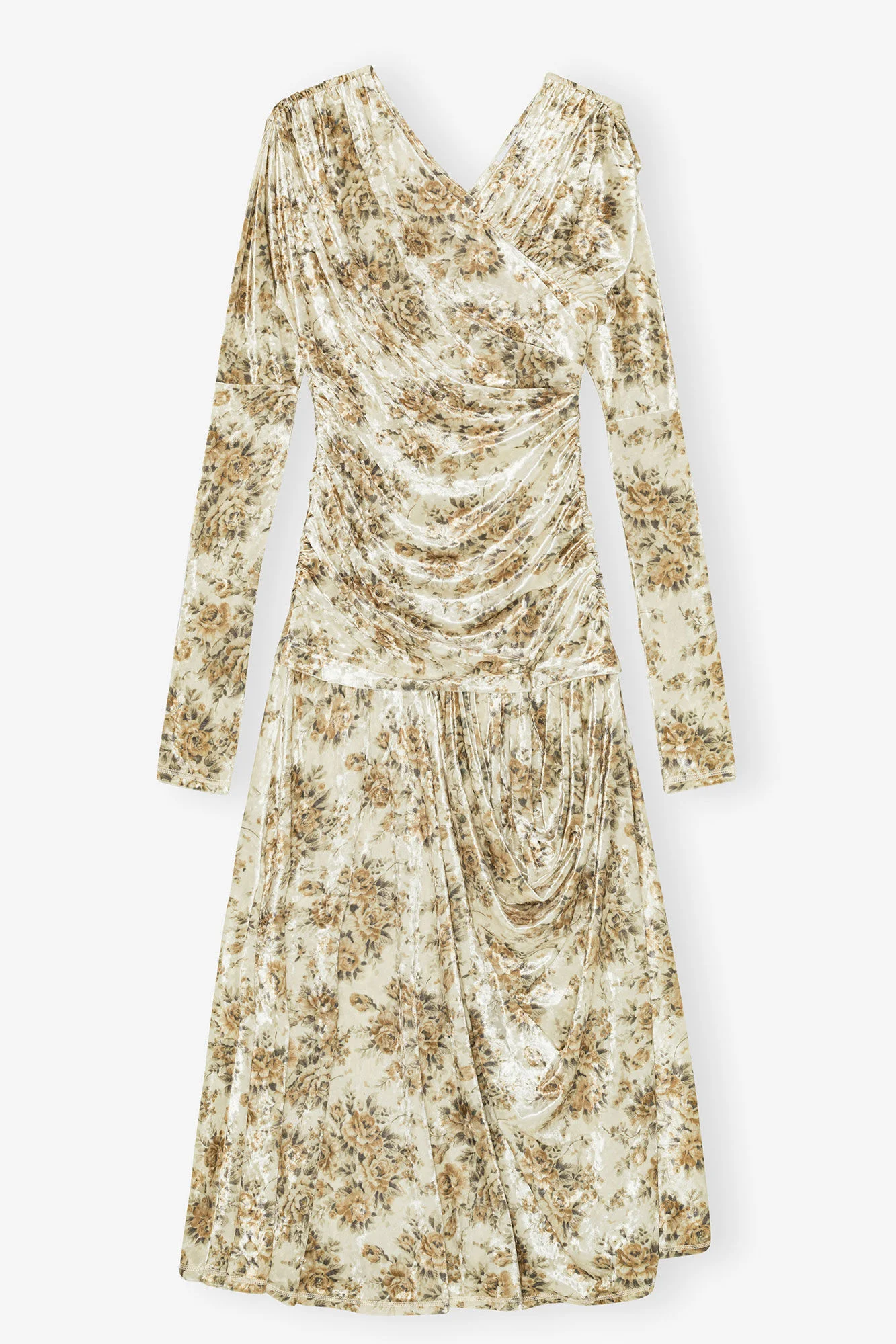 GOLDEN FLORAL RUCHED DRESS - 1