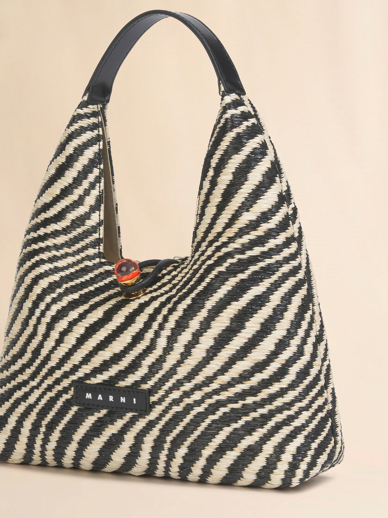 BLACK WAVY RAFFIA-EFFECT TRAPEZE MINI TOP HANDLE BAG 4