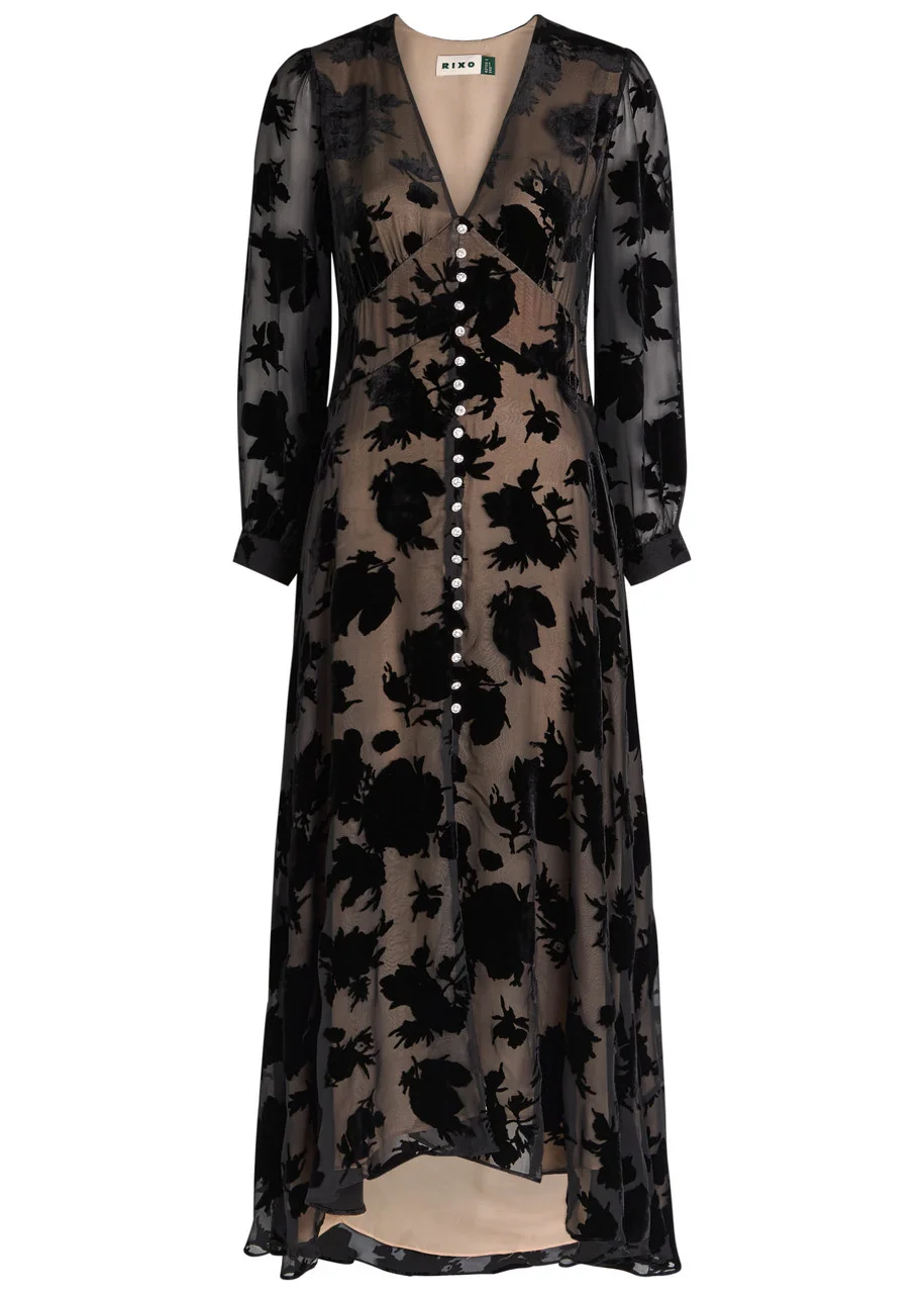 Rixo Avalyn Velvet-devoré Chiffon Midi Dress - 1