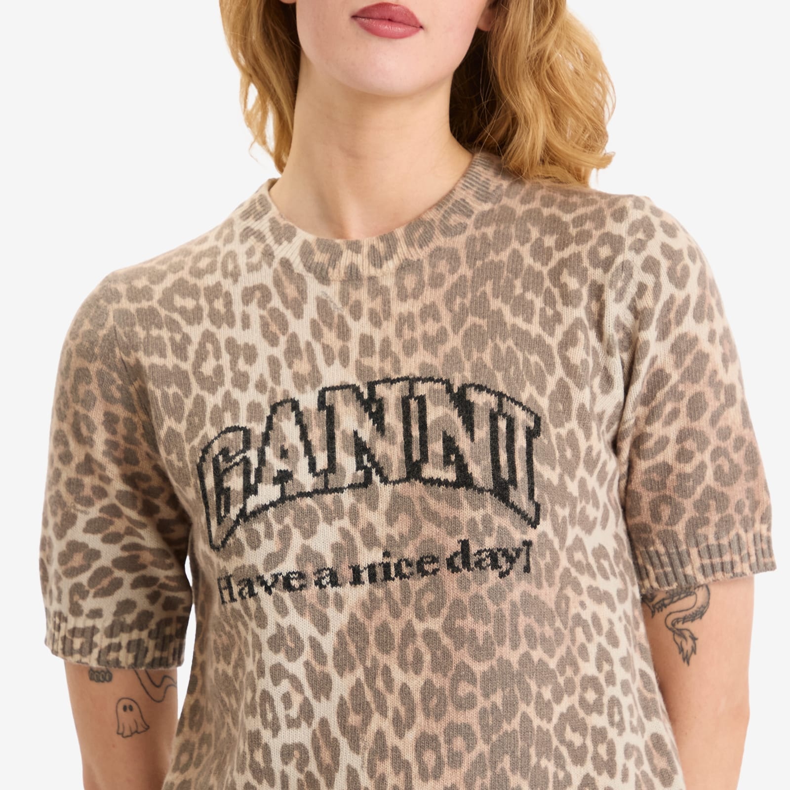 Tシャツ・カットソー GANNI Graphic Wool Mix Printed Leopard T-Shirt Ganni Graphic Wool Mix Printed Leopard T-shirt - Square