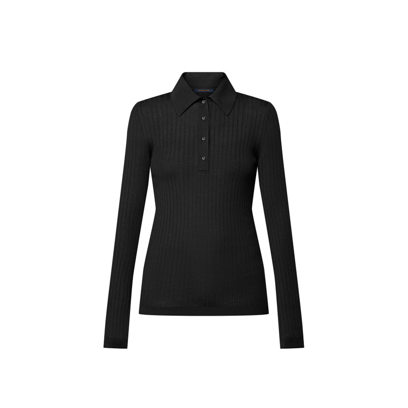 Long-Sleeved Rib-Knit Polo Top 1