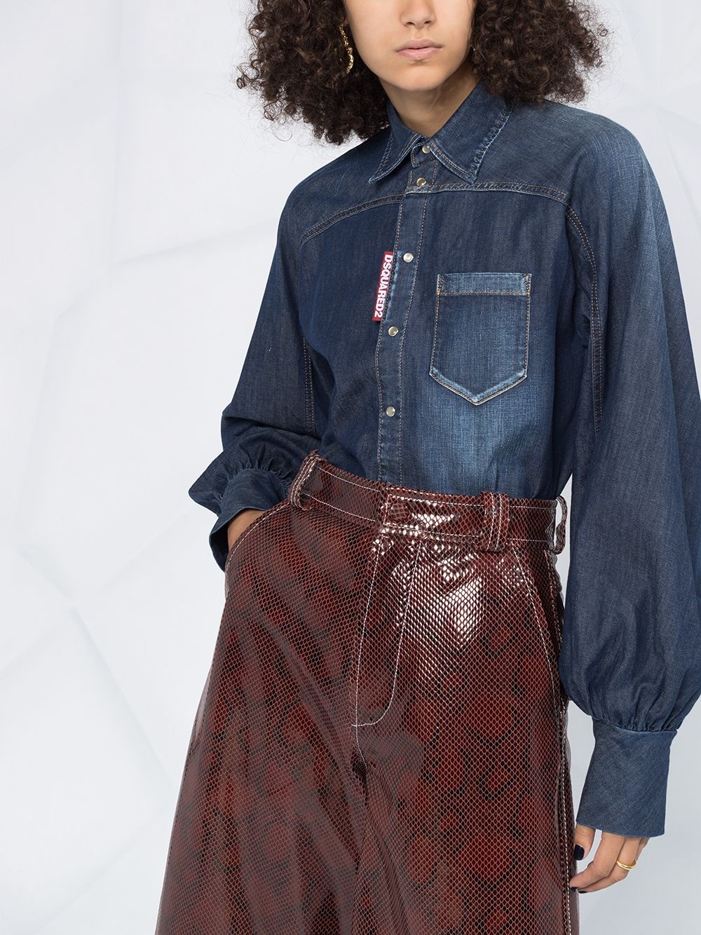 bishop-sleeves denim shirt - 5