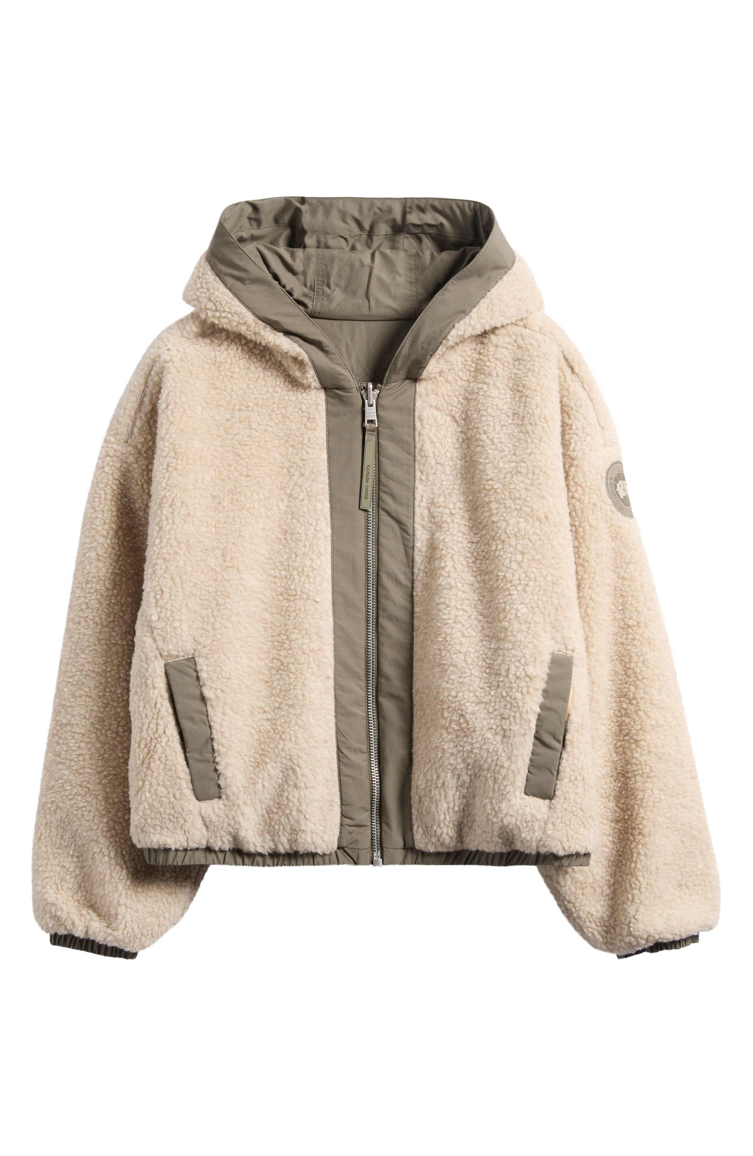 Canada Goose Alberini Reversible High Pile Fleece Bomber Jacket in Light Tan/Smokey Sage at Nordstro - 7