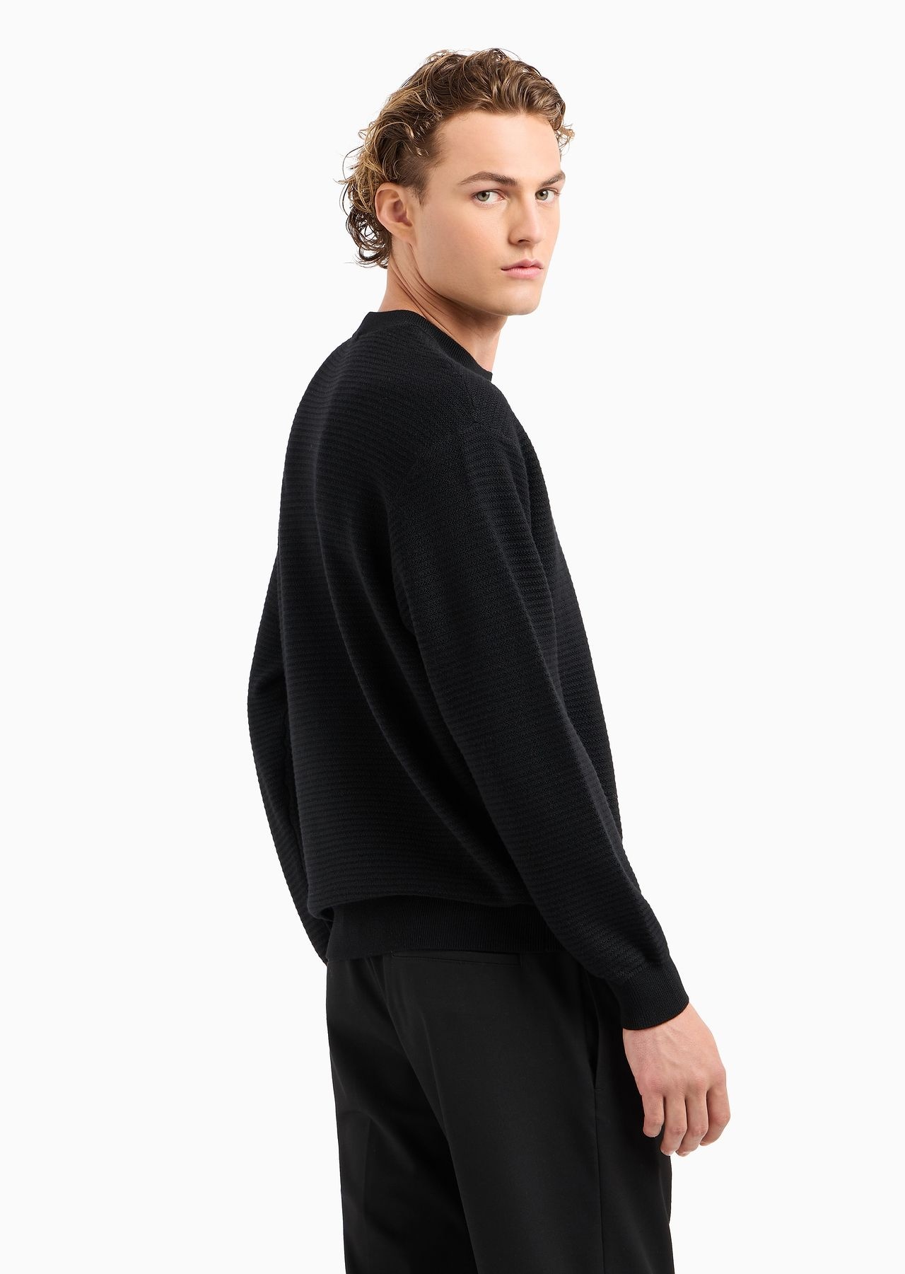 Mock-neck jumper in virgin wool with a micro-textured weave - 3