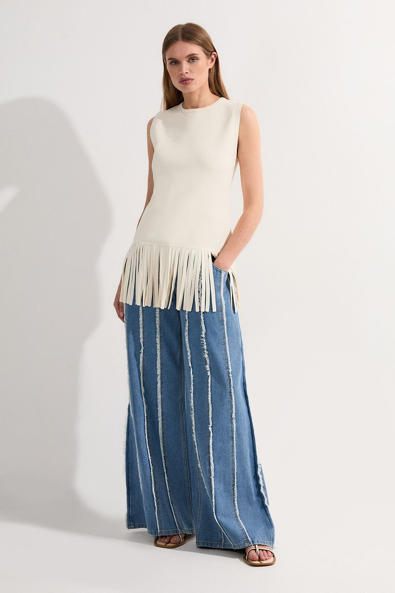 Petite Denim Tassel Detail Wide Leg Jeans 3